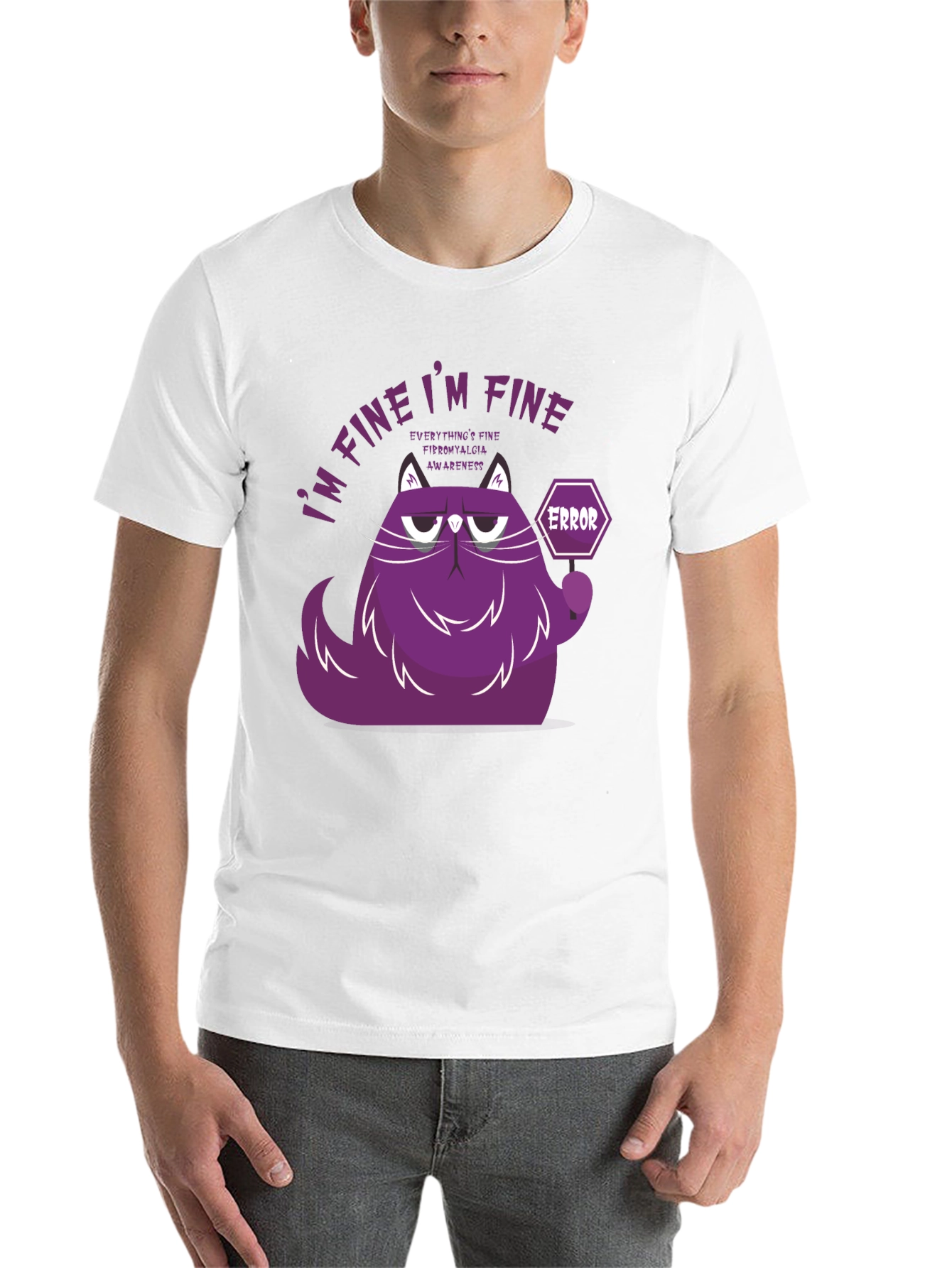 Black I'm Fine Cat T-Shirt - Fibromyalgia Awareness view 14