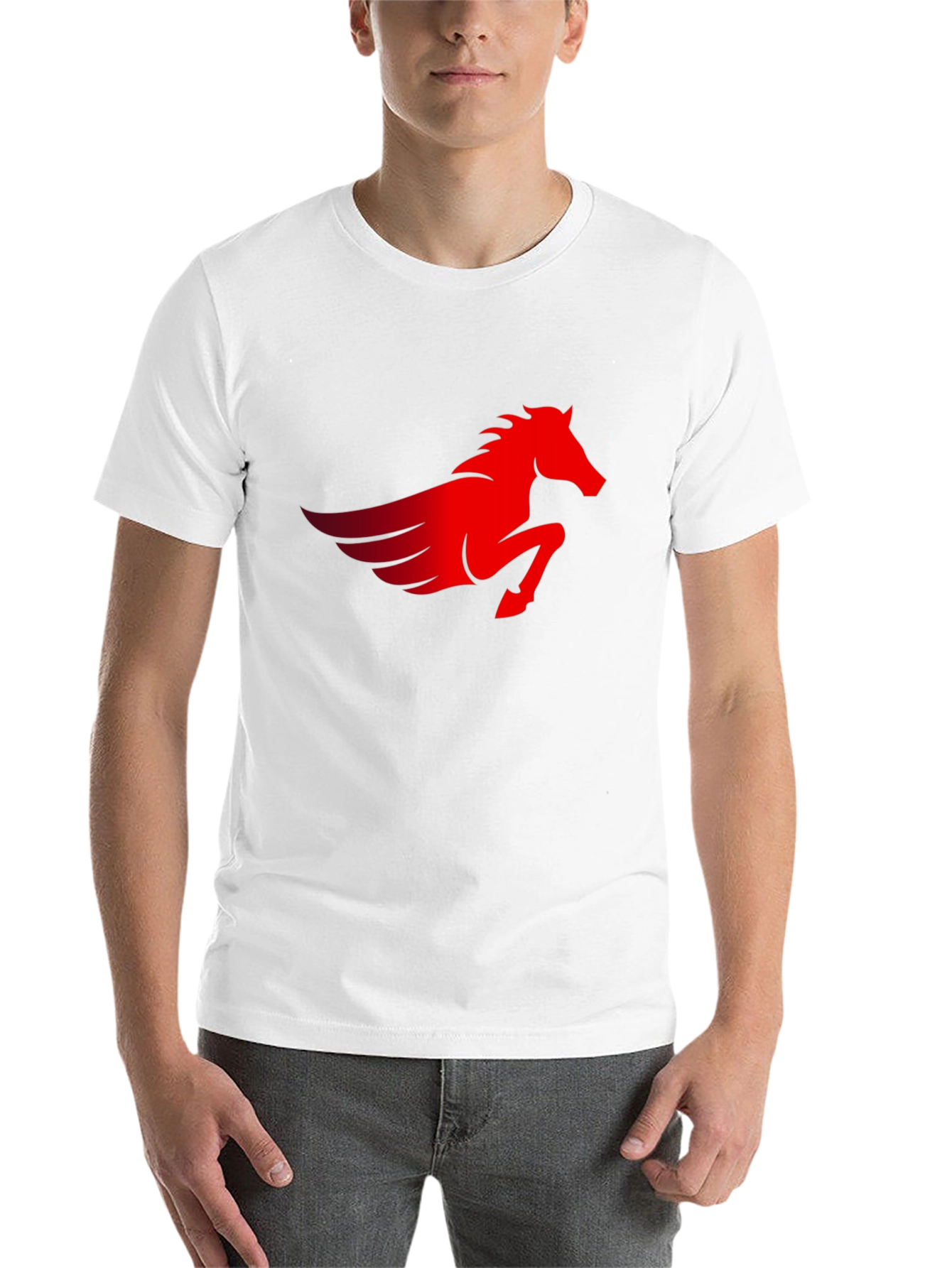 Black Men's Black T-Shirt with Red Pegasus Graphic view 14