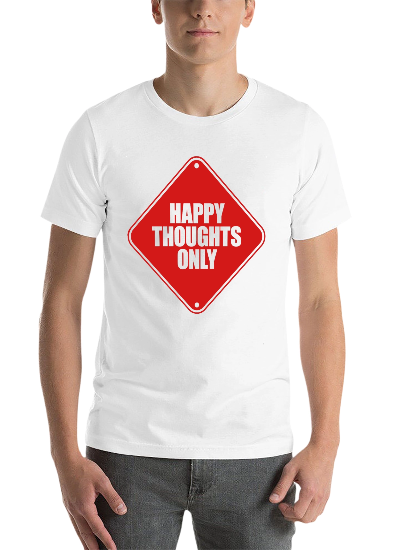 Black Happy Thoughts Only Graphic Tee - Black Cotton T-Shirt view 14