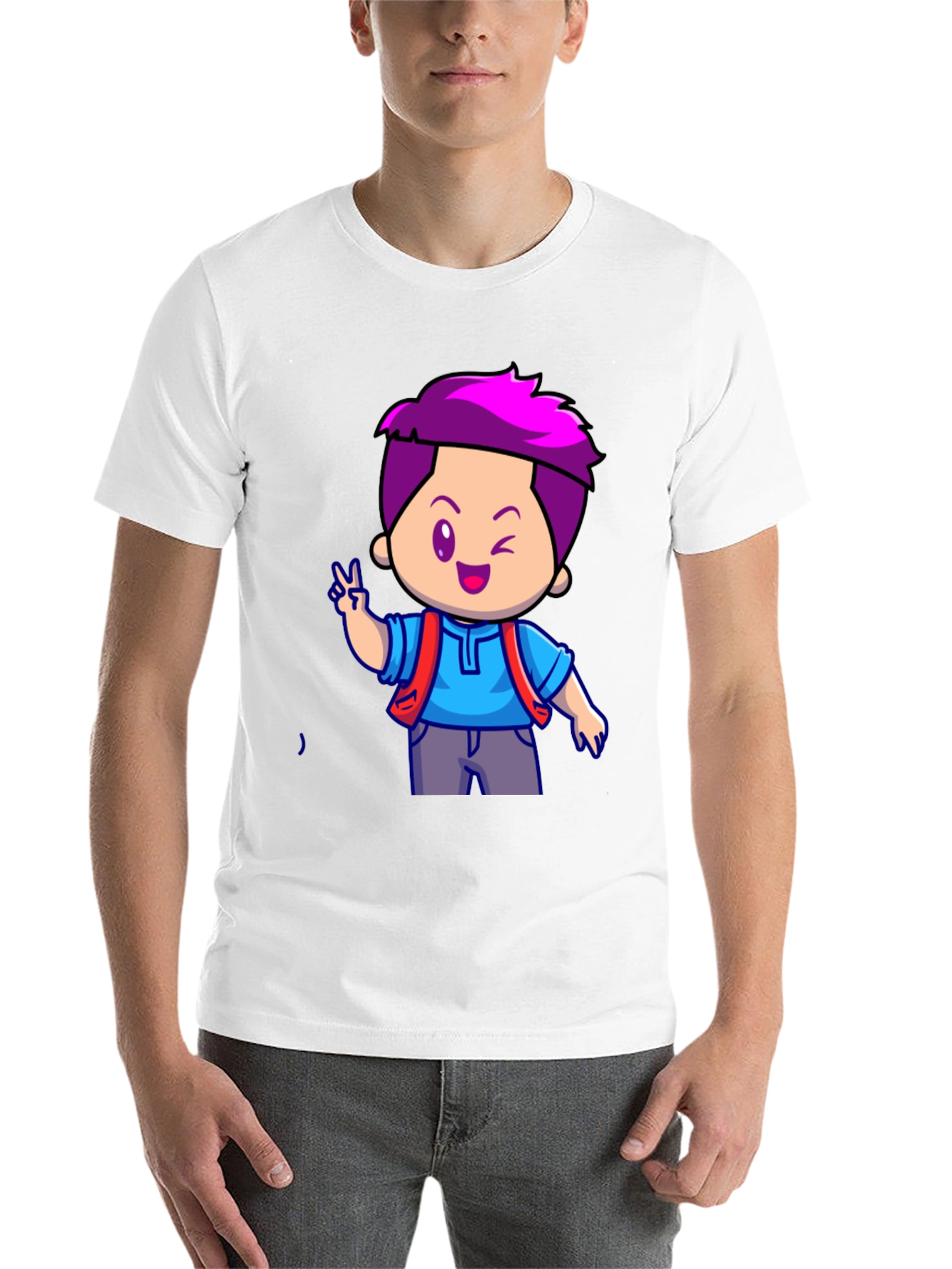 Black Cartoon Boy Graphic T-Shirt - Black view 14