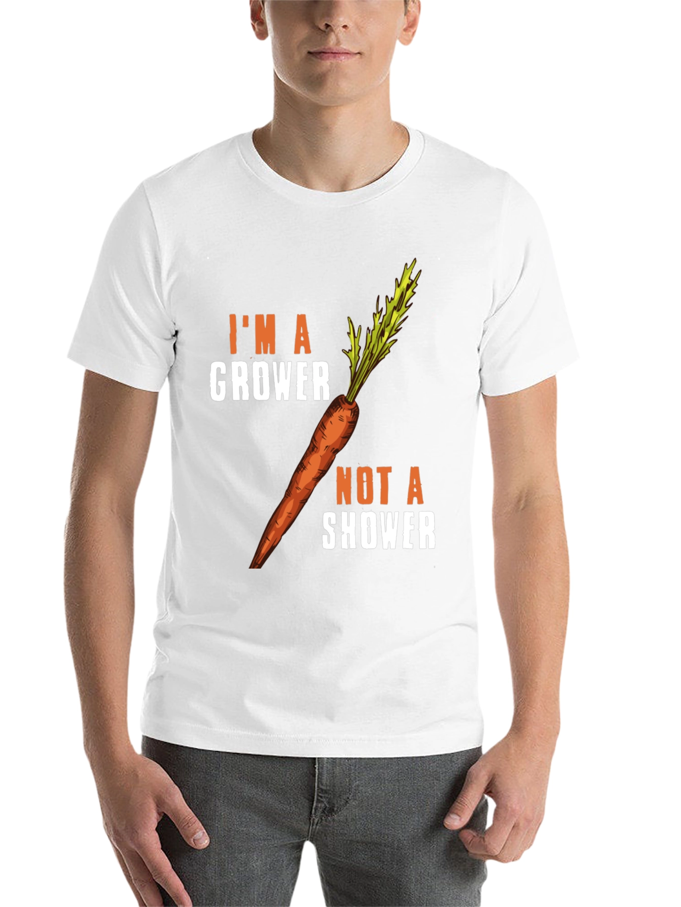 Black I'm a Grower Not a Shower Carrot Humor T-Shirt view 14