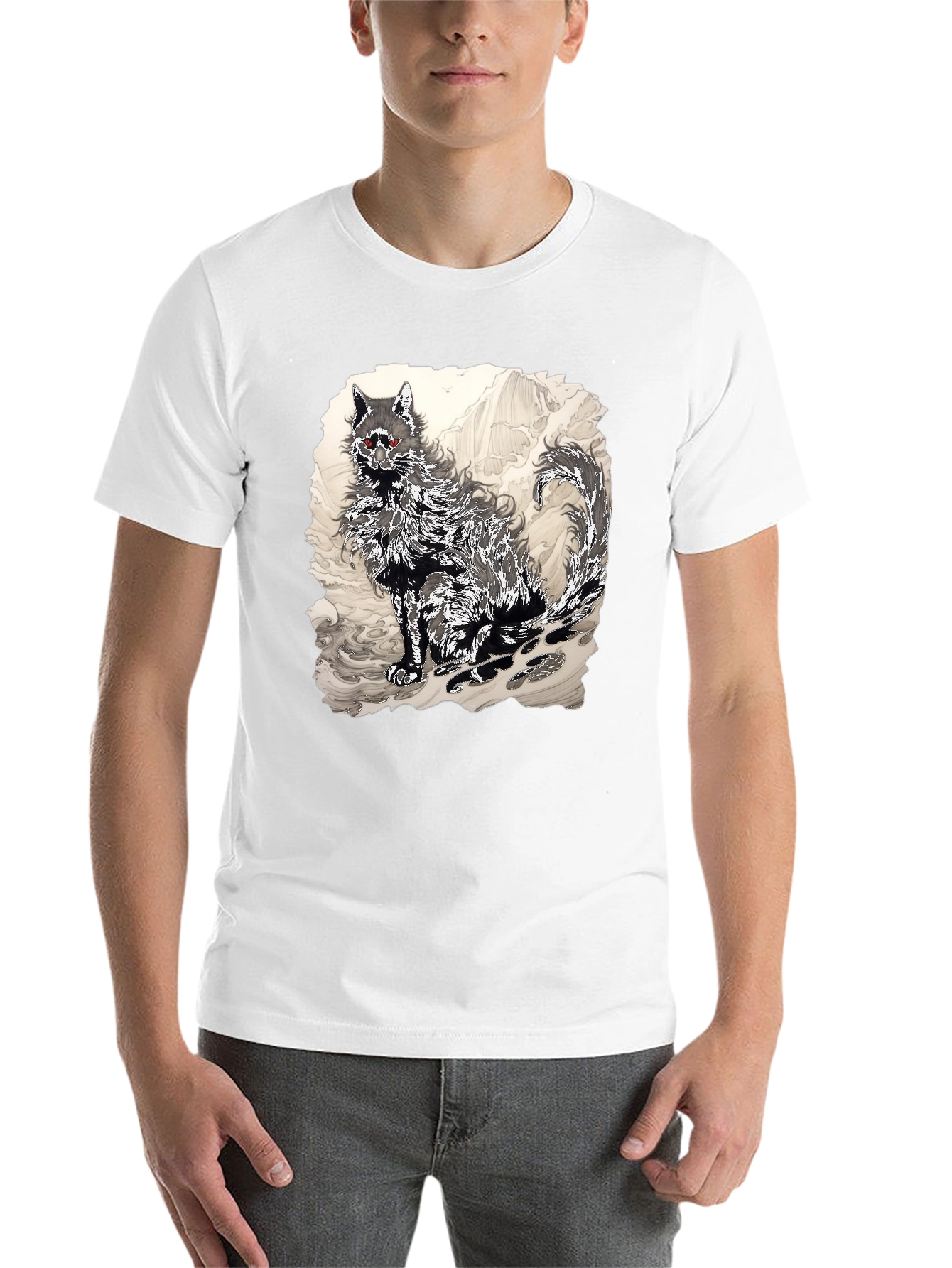 Black Black T-Shirt with Wolf Graphic view 14