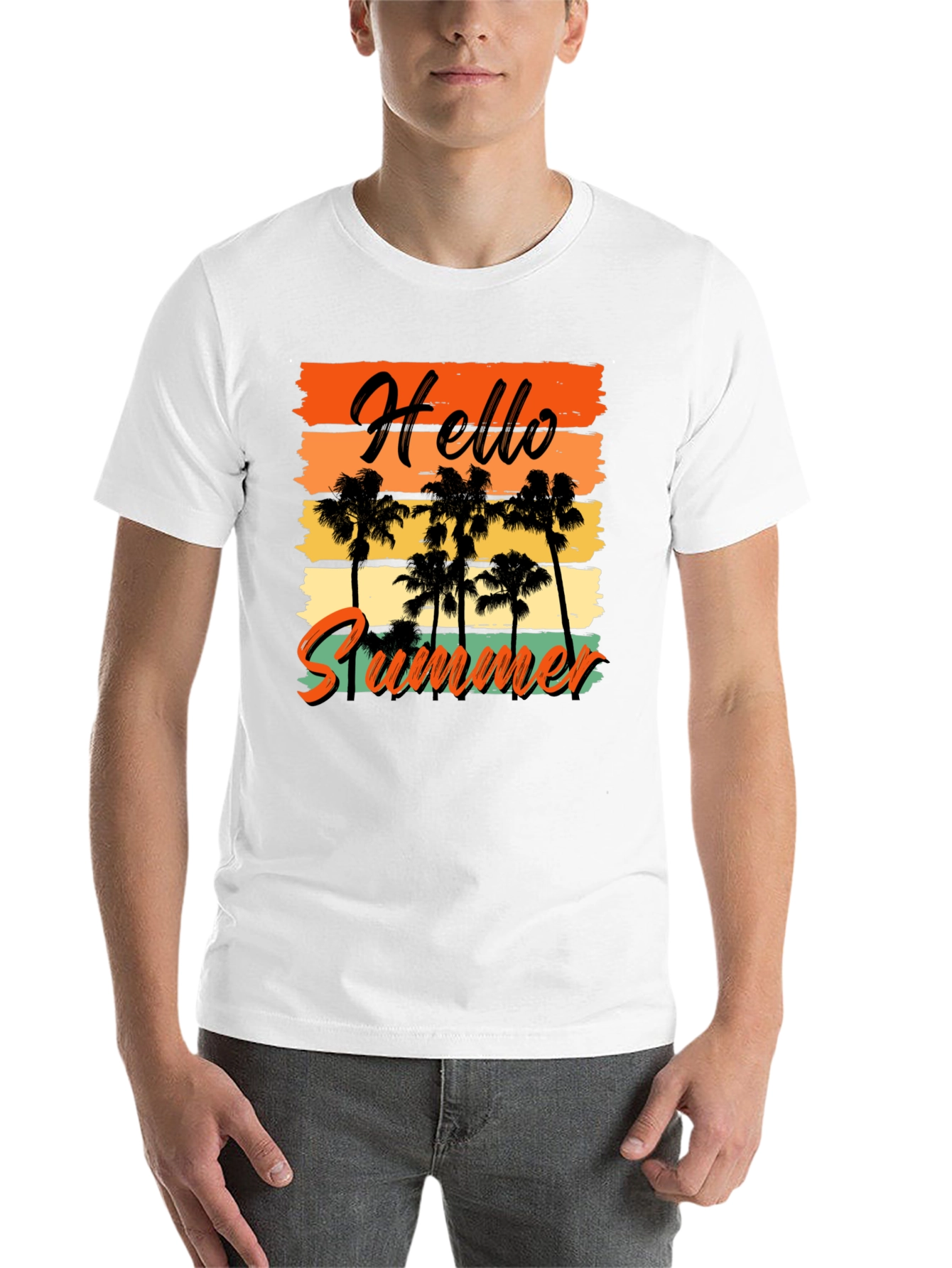 Black Hello Summer Graphic Tee - Black T-Shirt with Palm Trees view 14