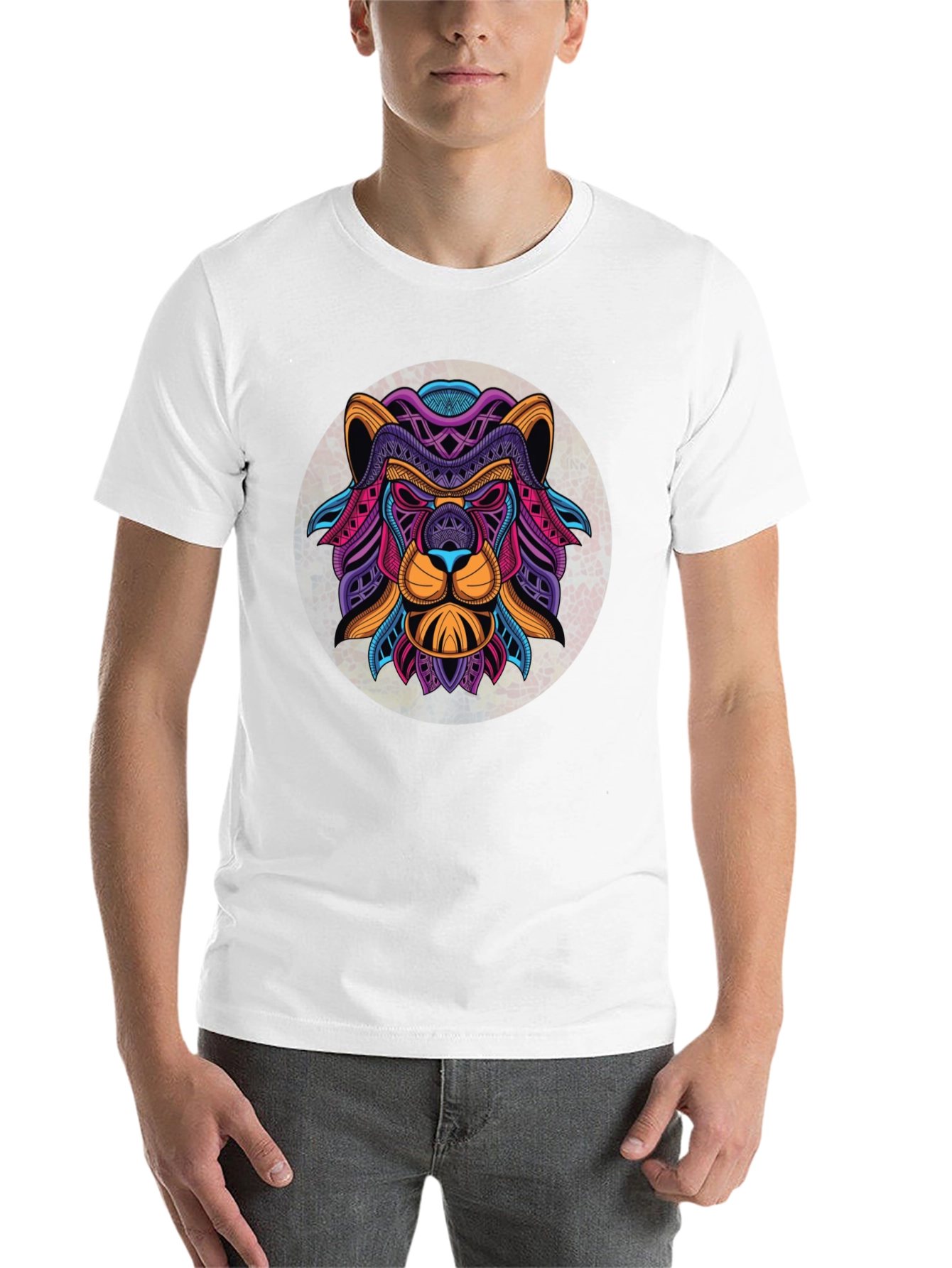 Black Geometric Lion Graphic Black T-Shirt view 14