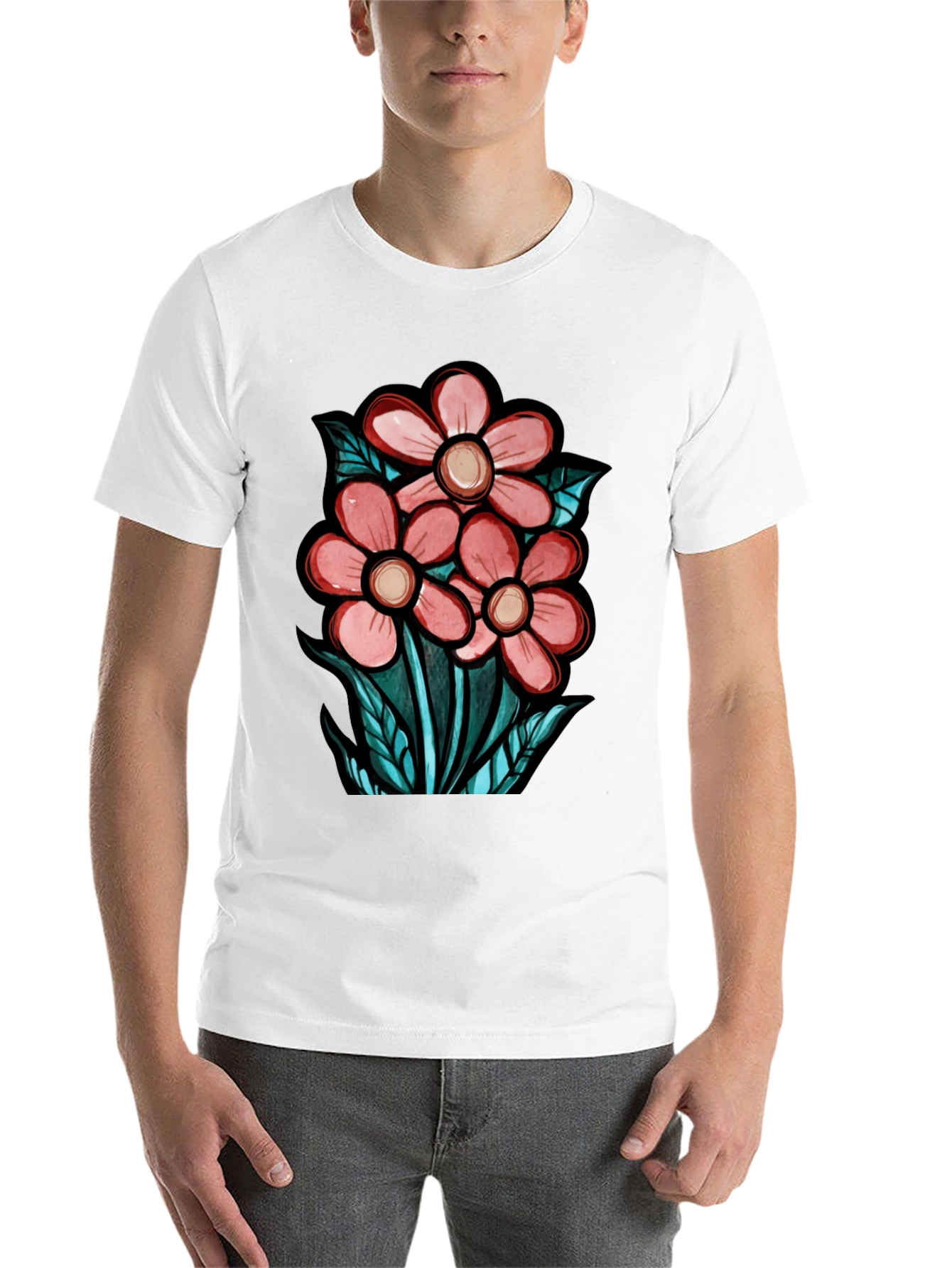 Black Floral Graphic T-Shirt - Unique Design view 14