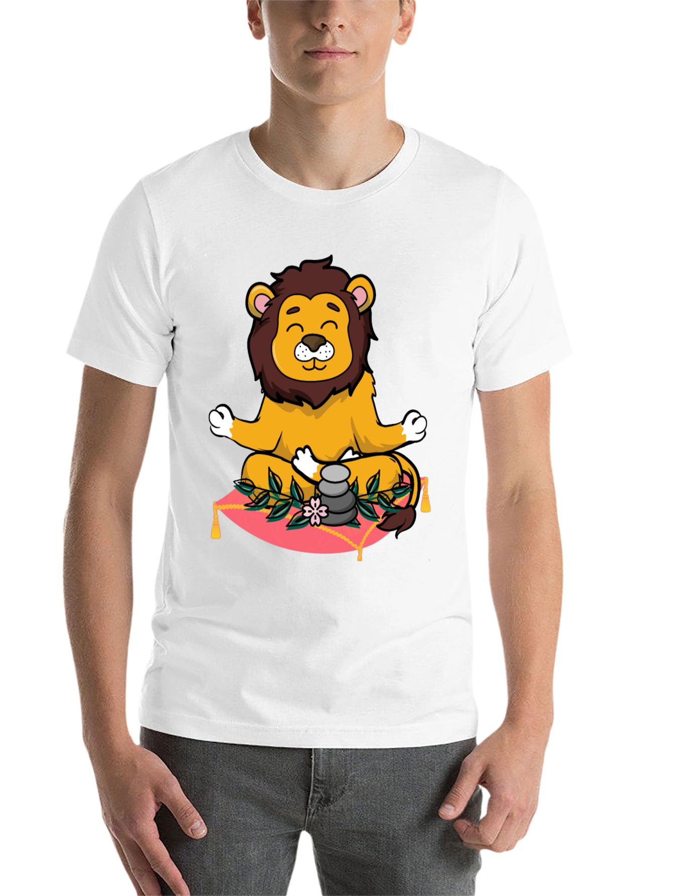 Black Zen Lion Meditation Graphic Tee view 14