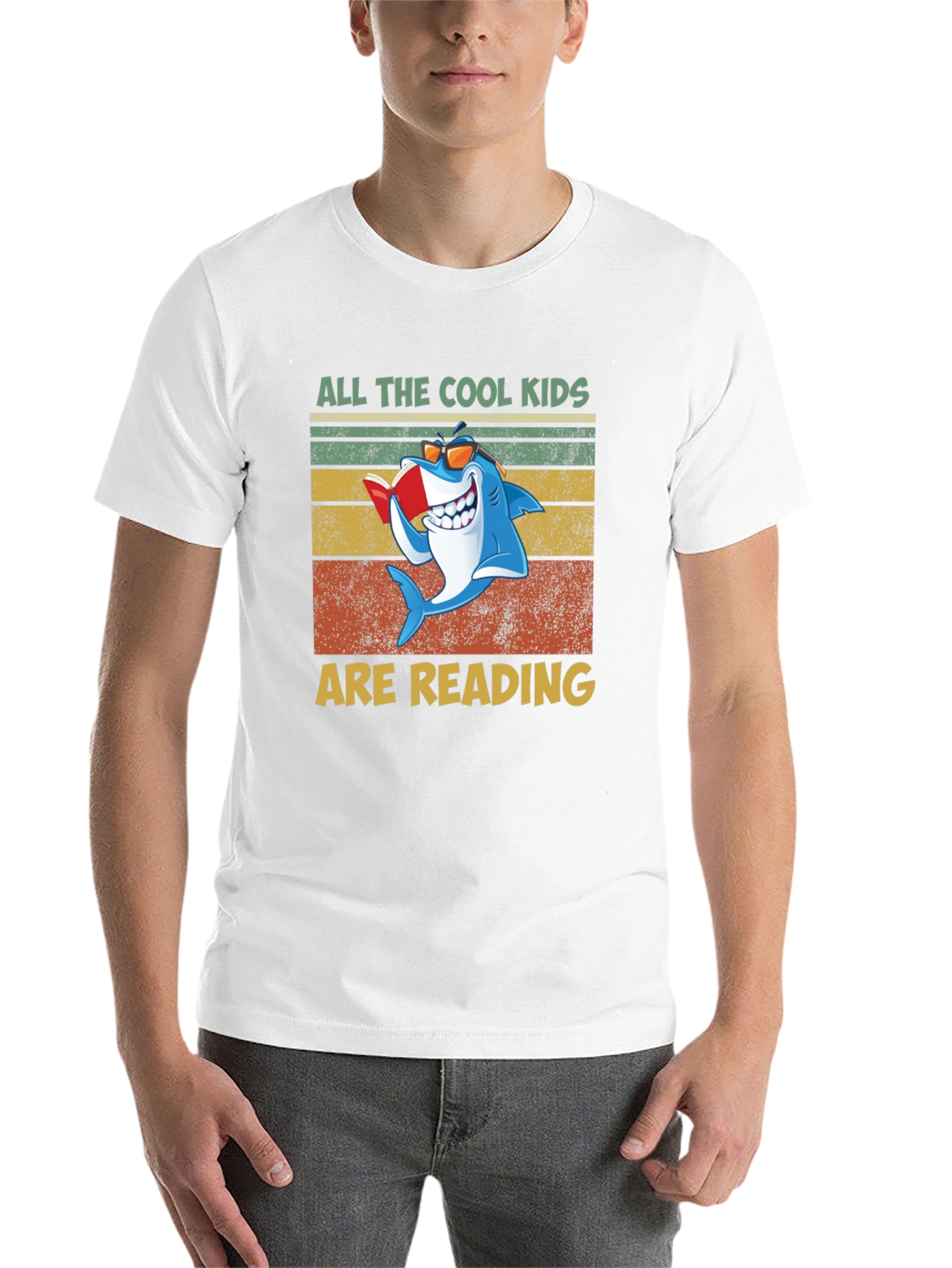 Black Cool Kids Reading Shark Graphic T-Shirt view 14