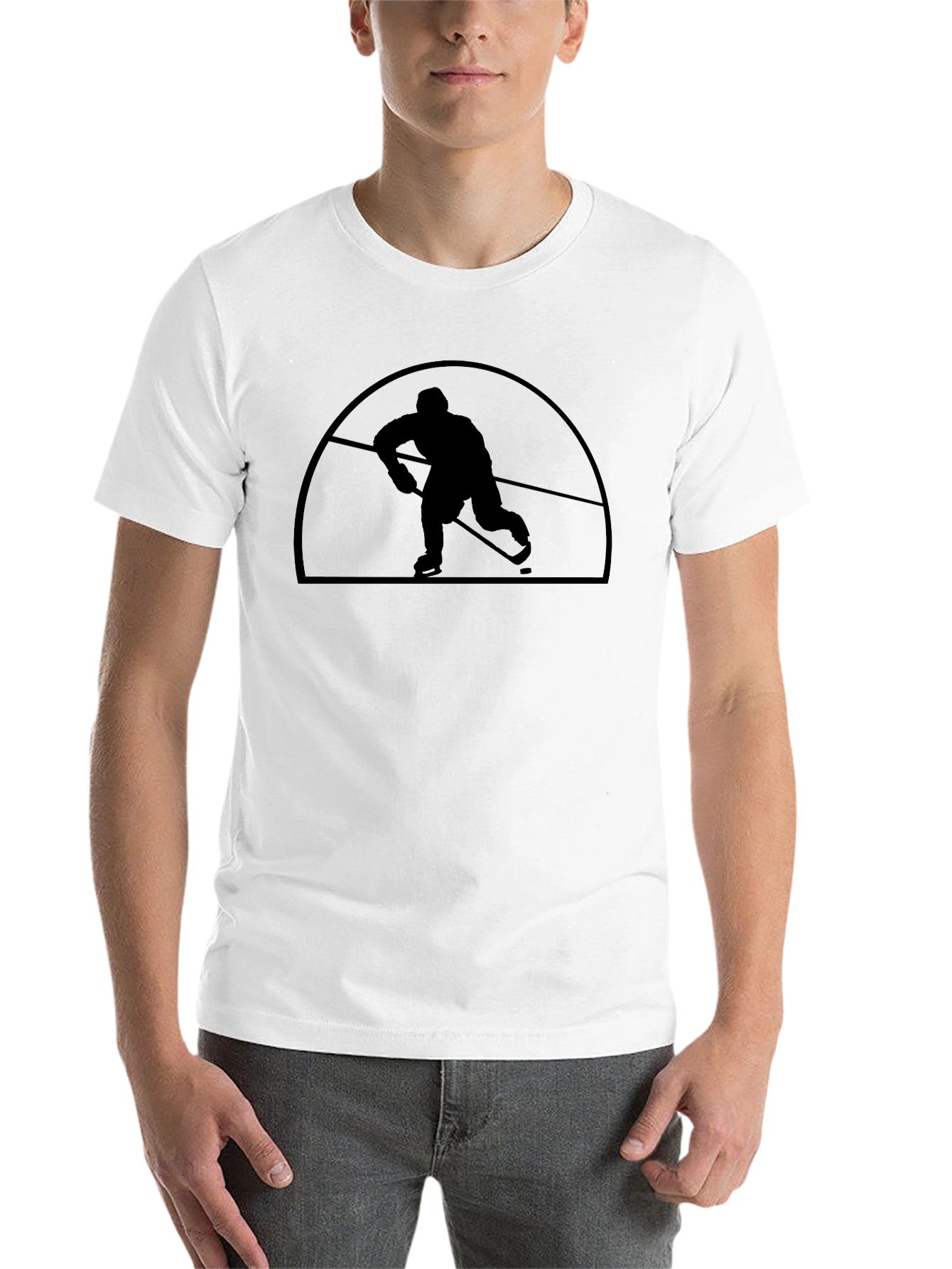 Black Hockey Player Silhouette Graphic T-Shirt view 14