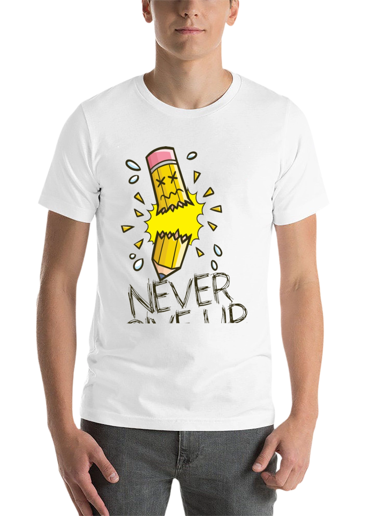 Black Never Give Up T-Shirt, Broken Pencil Design view 14