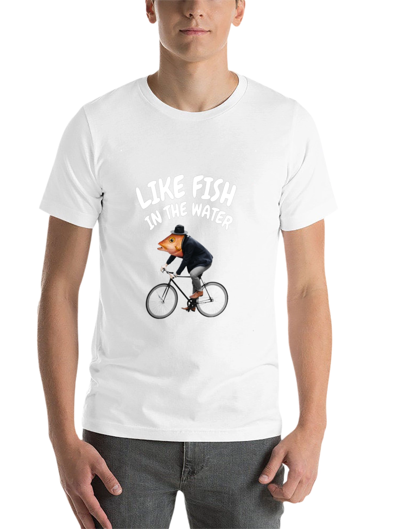 Black Funny Fish Biker T-Shirt - Like Fish in the Water view 14