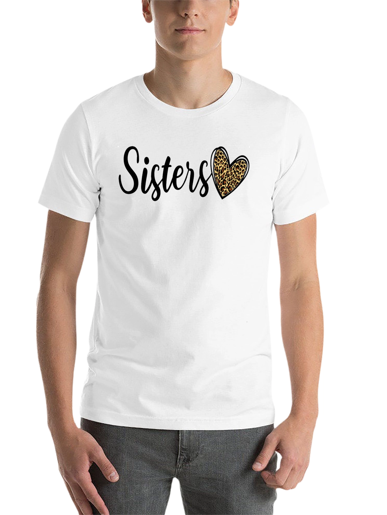 Black Sisters Leopard Print Heart Graphic Tee view 14