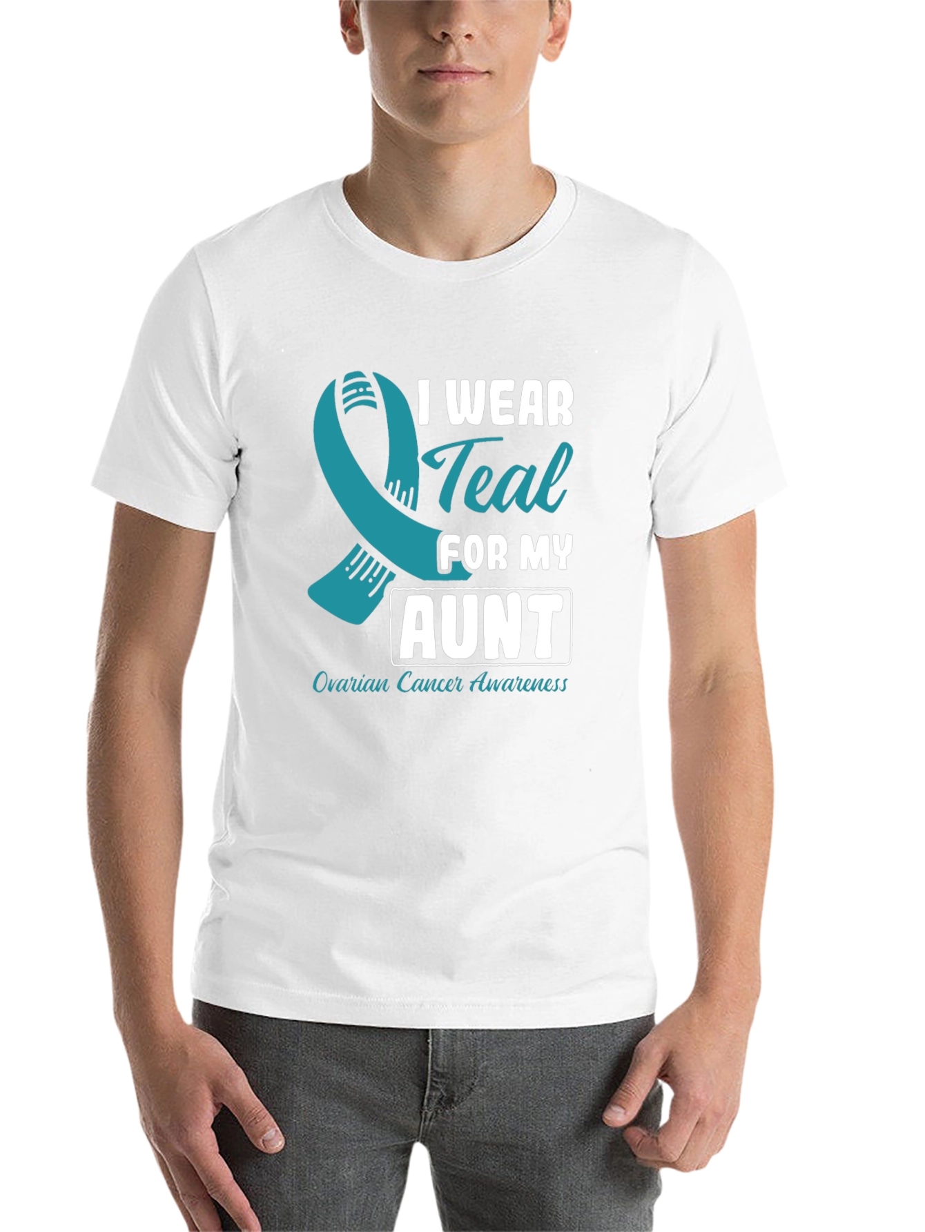 Black Ovarian Cancer Awareness T-Shirt - I Wear Teal For My Aunt view 14