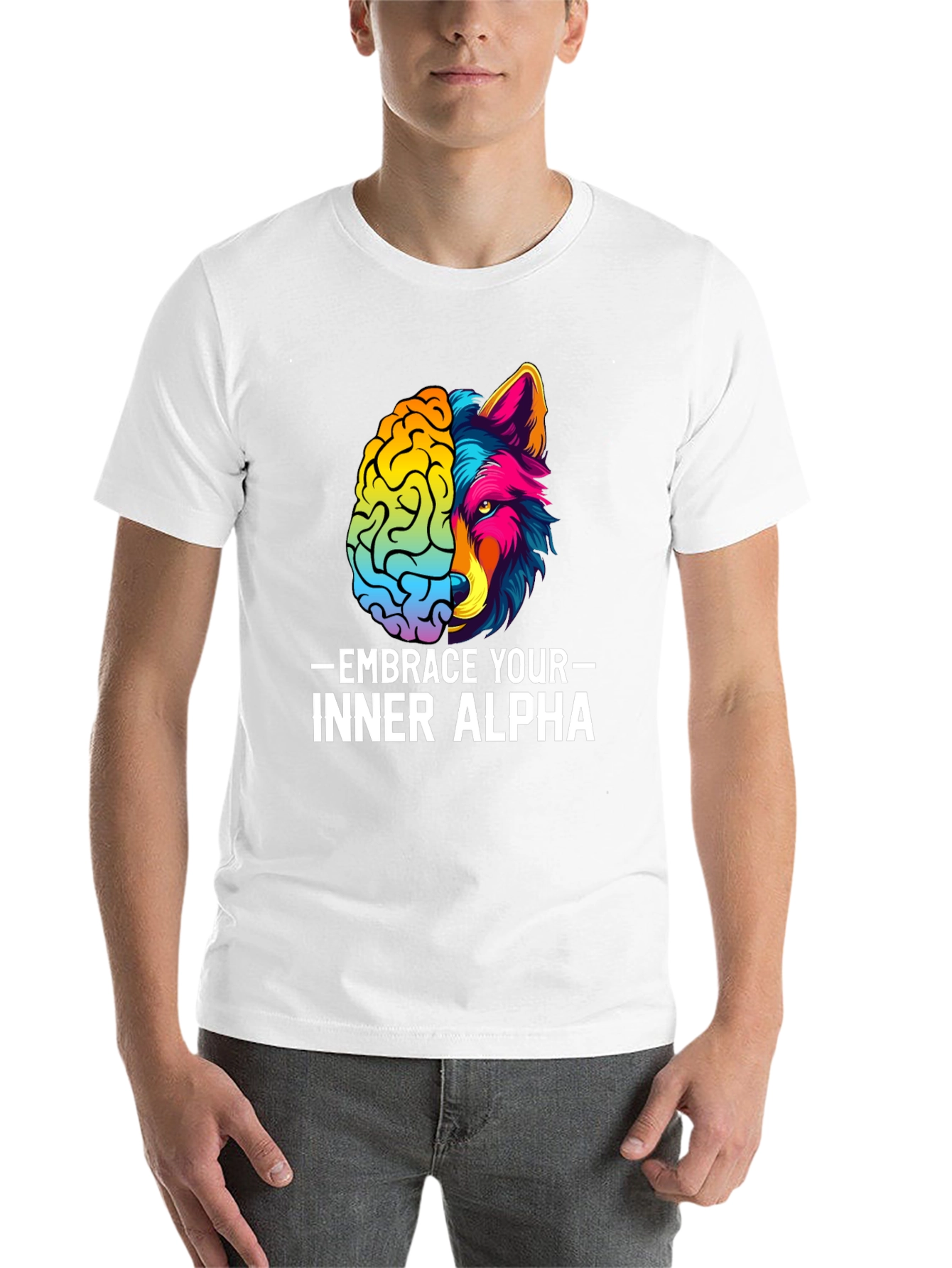 Black Embrace Your Inner Alpha T-Shirt - Brain & Wolf Design view 14