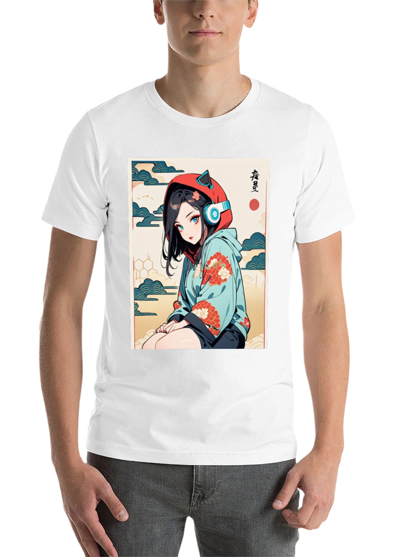 Black Anime Girl Ukiyo-e Style Graphic Tee view 14