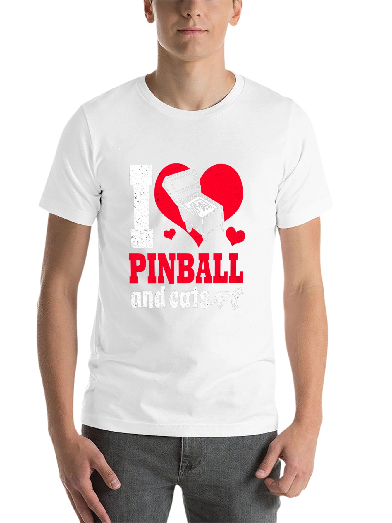 Black I Love Pinball and Cats Graphic T-Shirt view 14