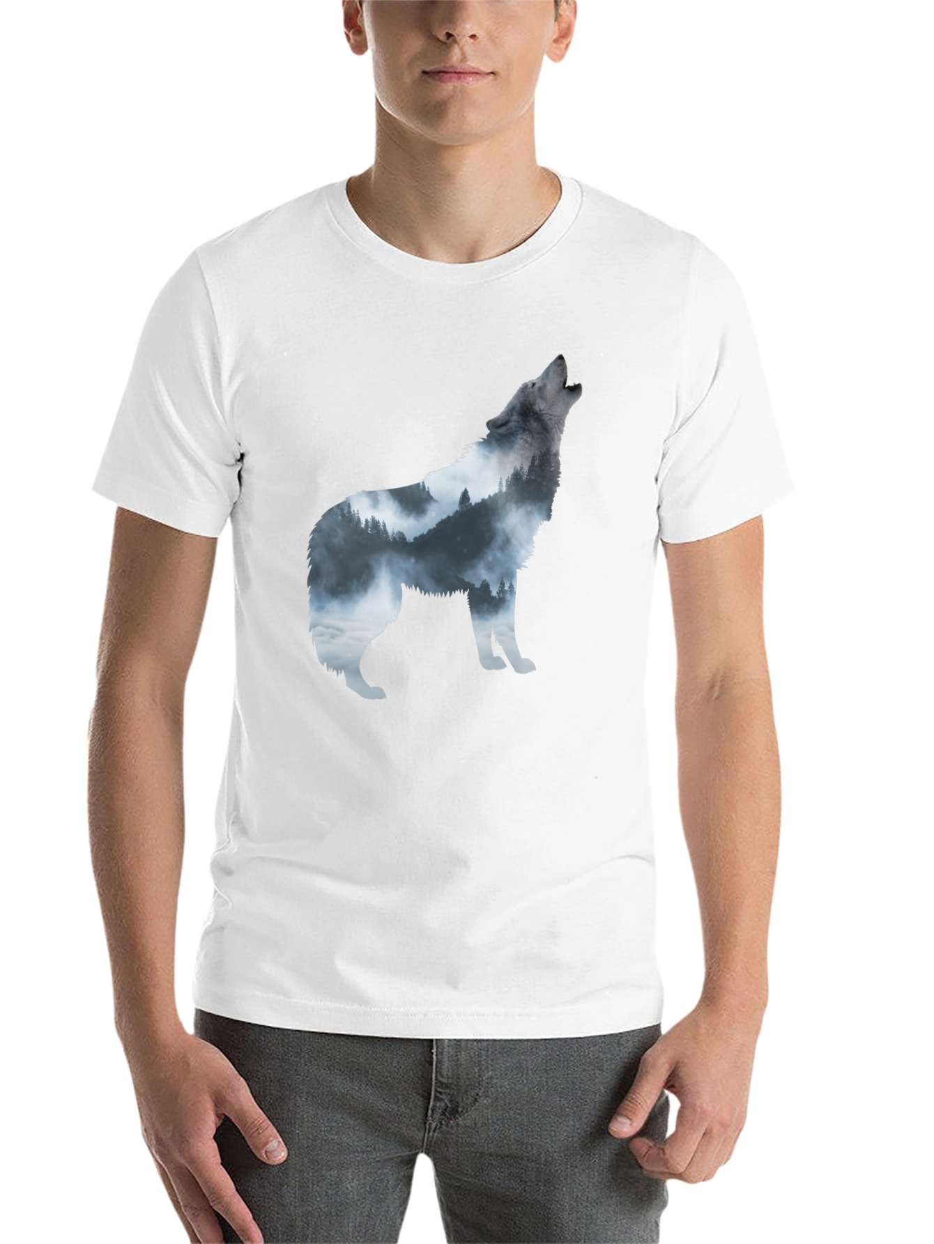 Black Wolf Silhouette Graphic Print Tee view 14