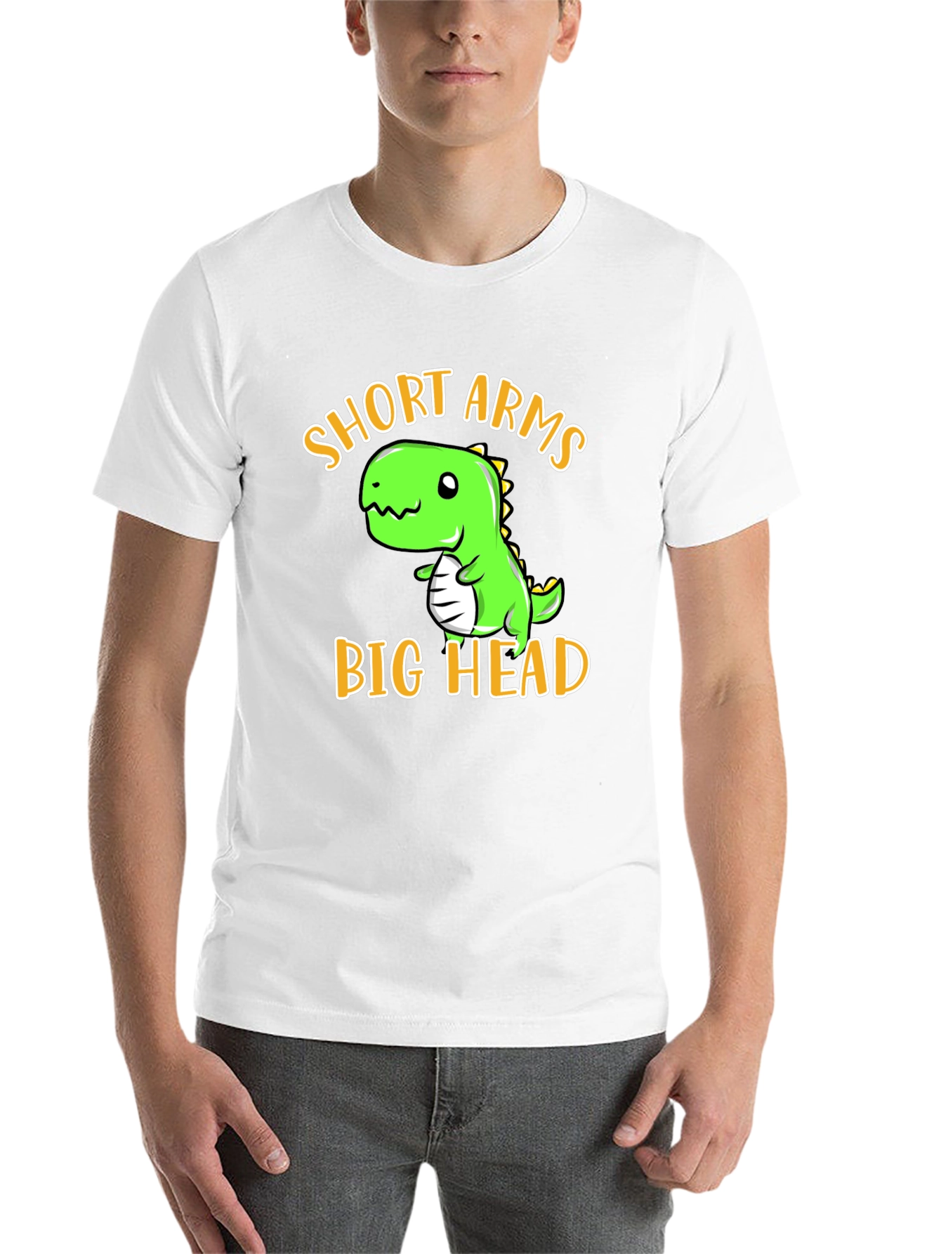 Black Short Arms Big Head T-Shirt - Funny Dino Tee view 14