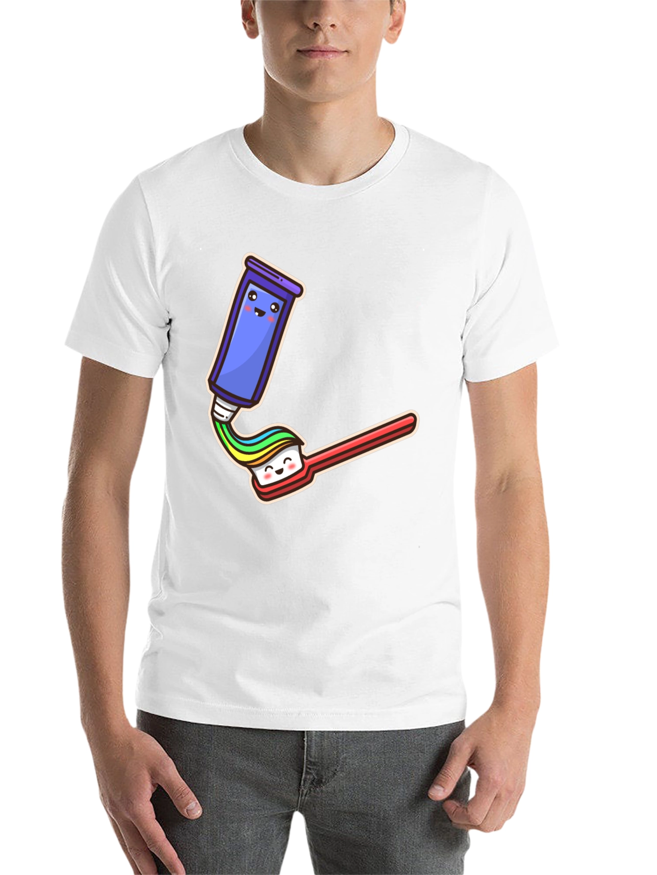 Black Cute Cartoon Toothpaste & Brush Black Tee view 14
