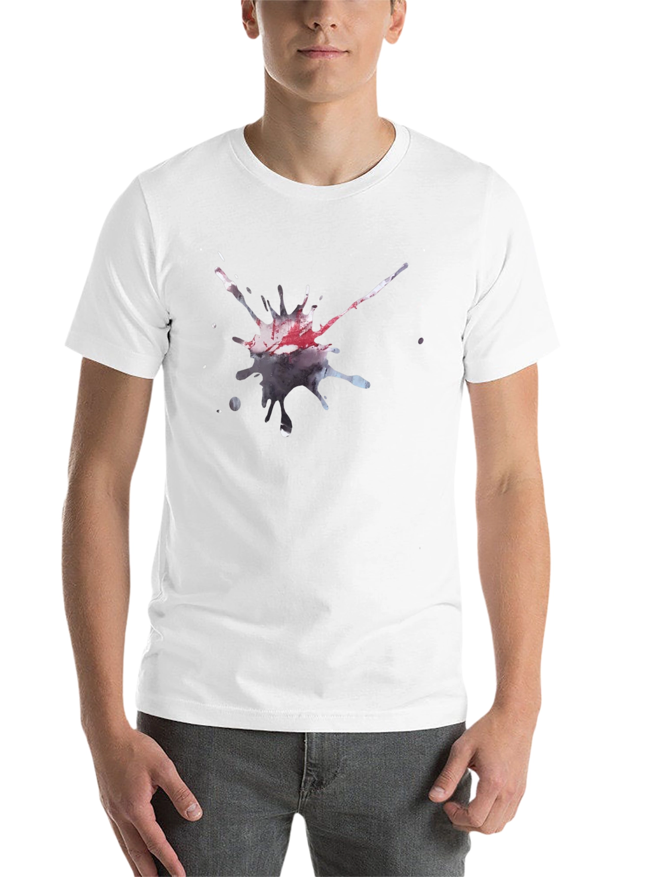 Black Men's Black T-Shirt with Artistic Splatter Design view 14