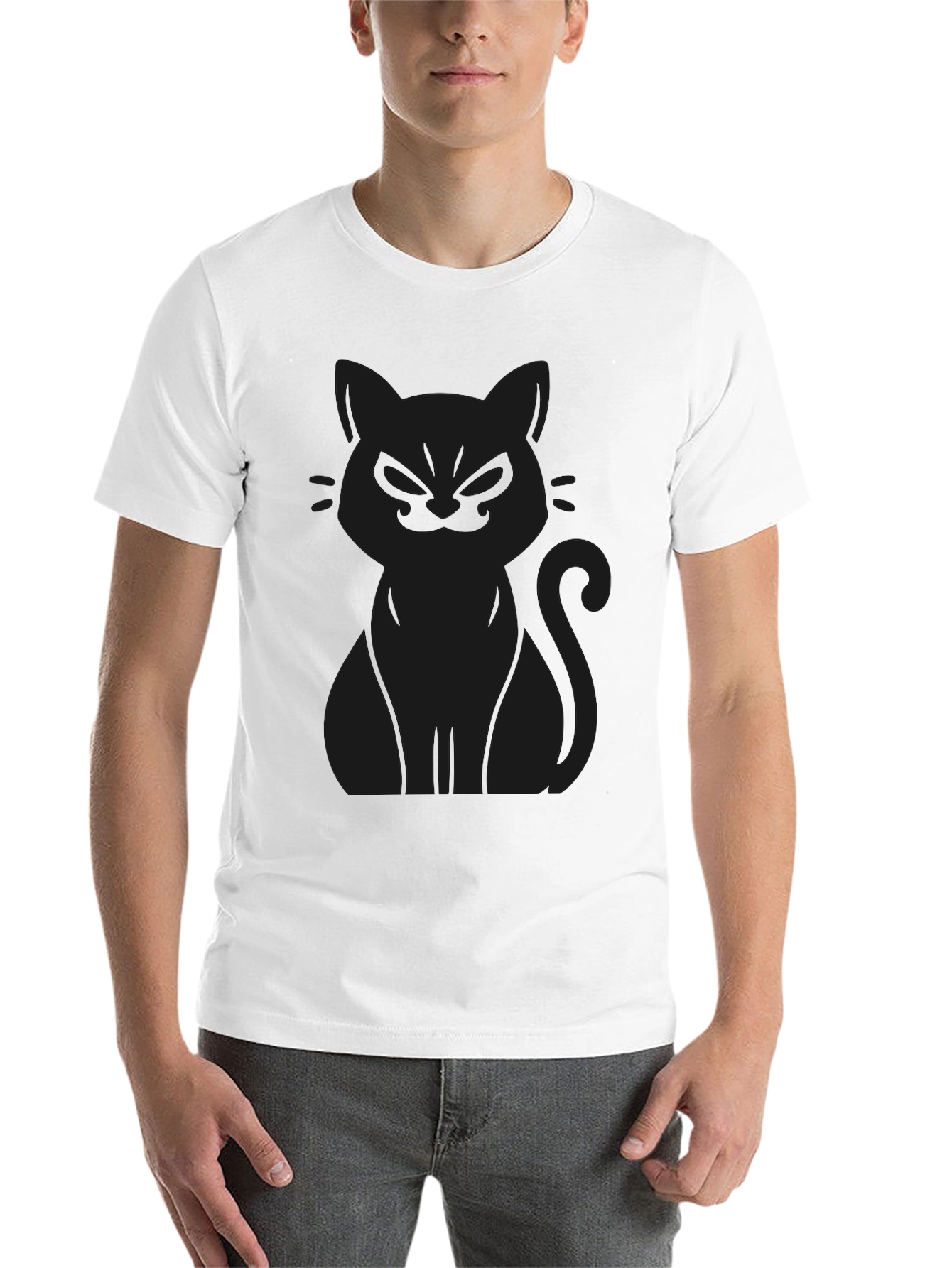 Black Men's Black Cat Graphic Tee - Soft Cotton Blend view 14