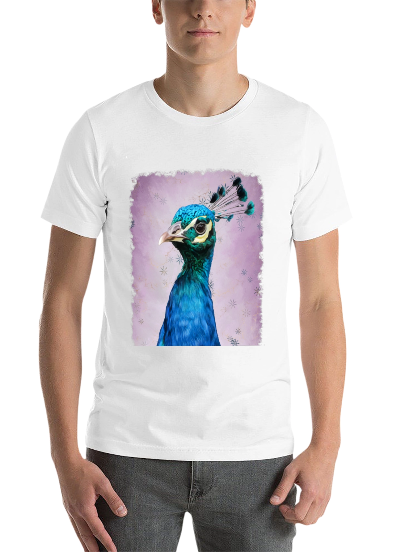 Black Peacock Portrait Graphic Tee - Black Cotton T-Shirt view 14