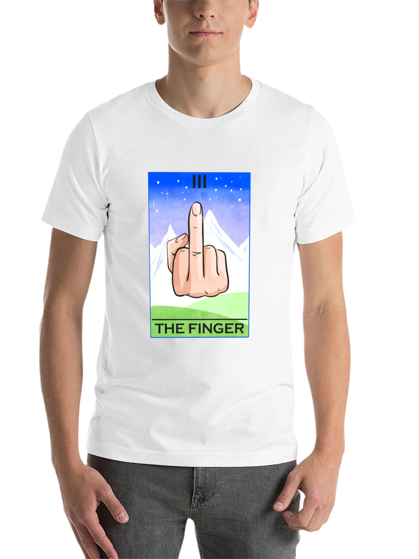 Black The Finger Tarot Card T-Shirt - Funny Graphic Tee view 14