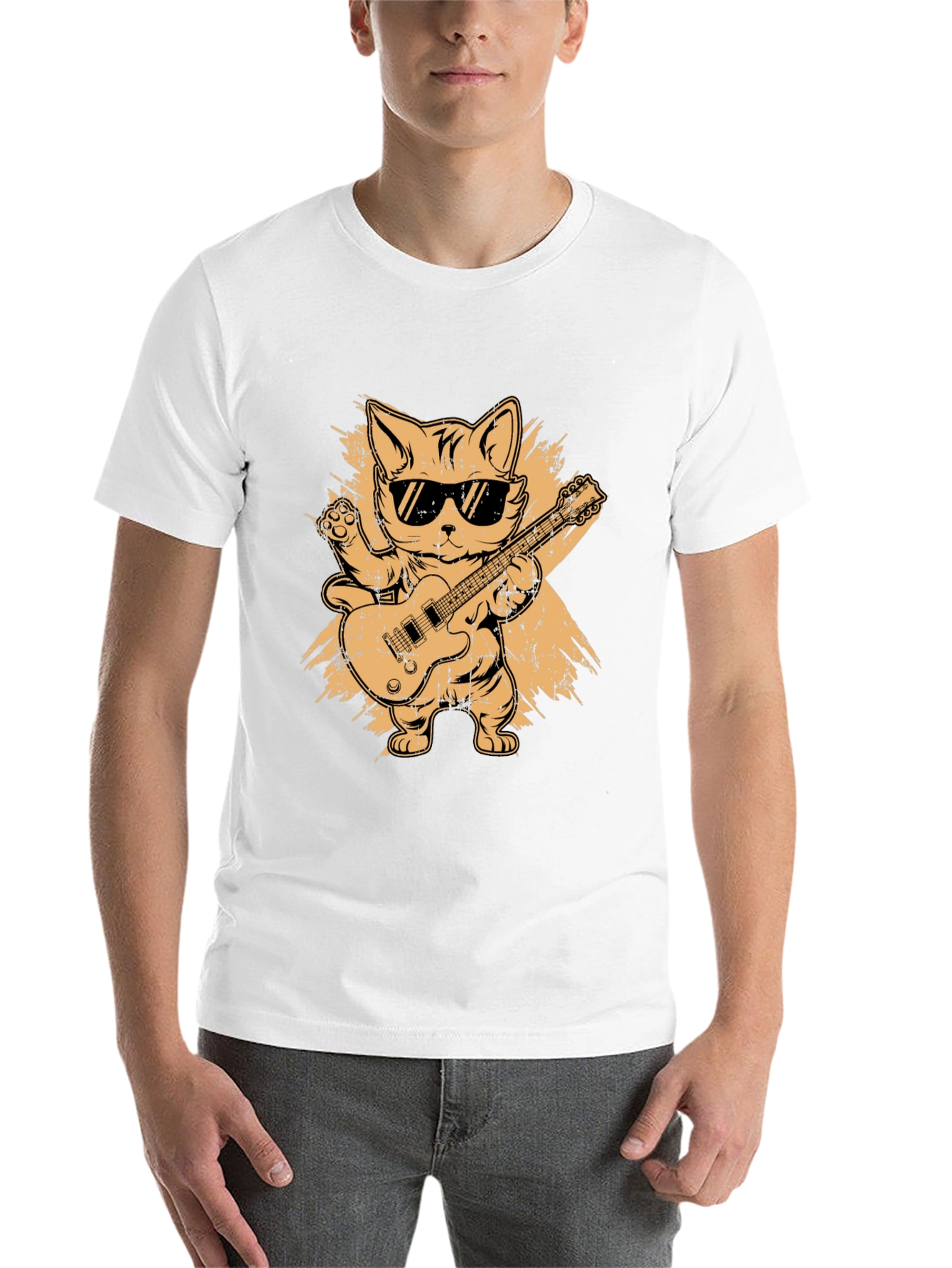 Black Cool Cat Guitarist Graphic T-Shirt view 14