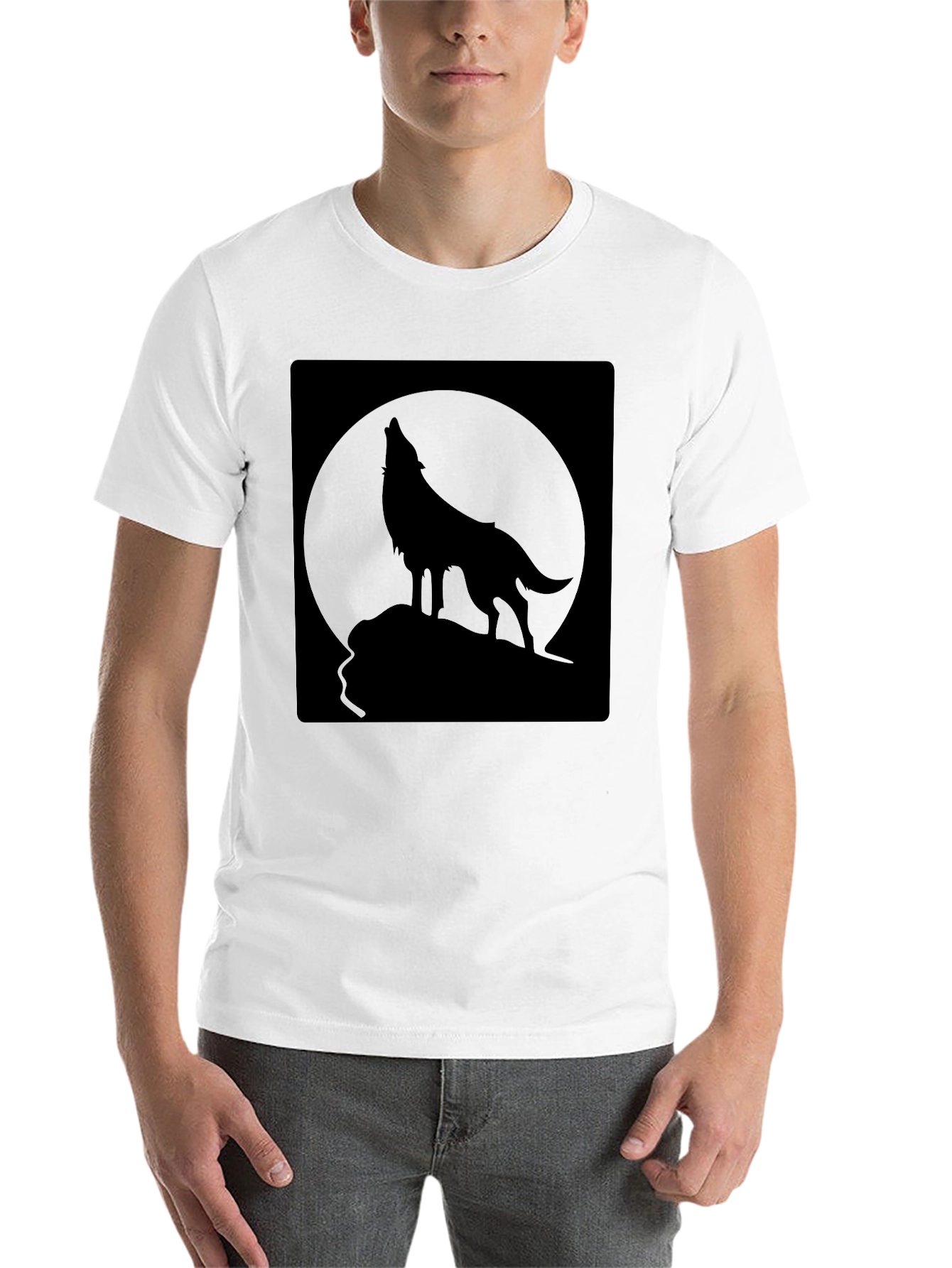 Black Wolf Howling at Moon Graphic Tee - Black view 14