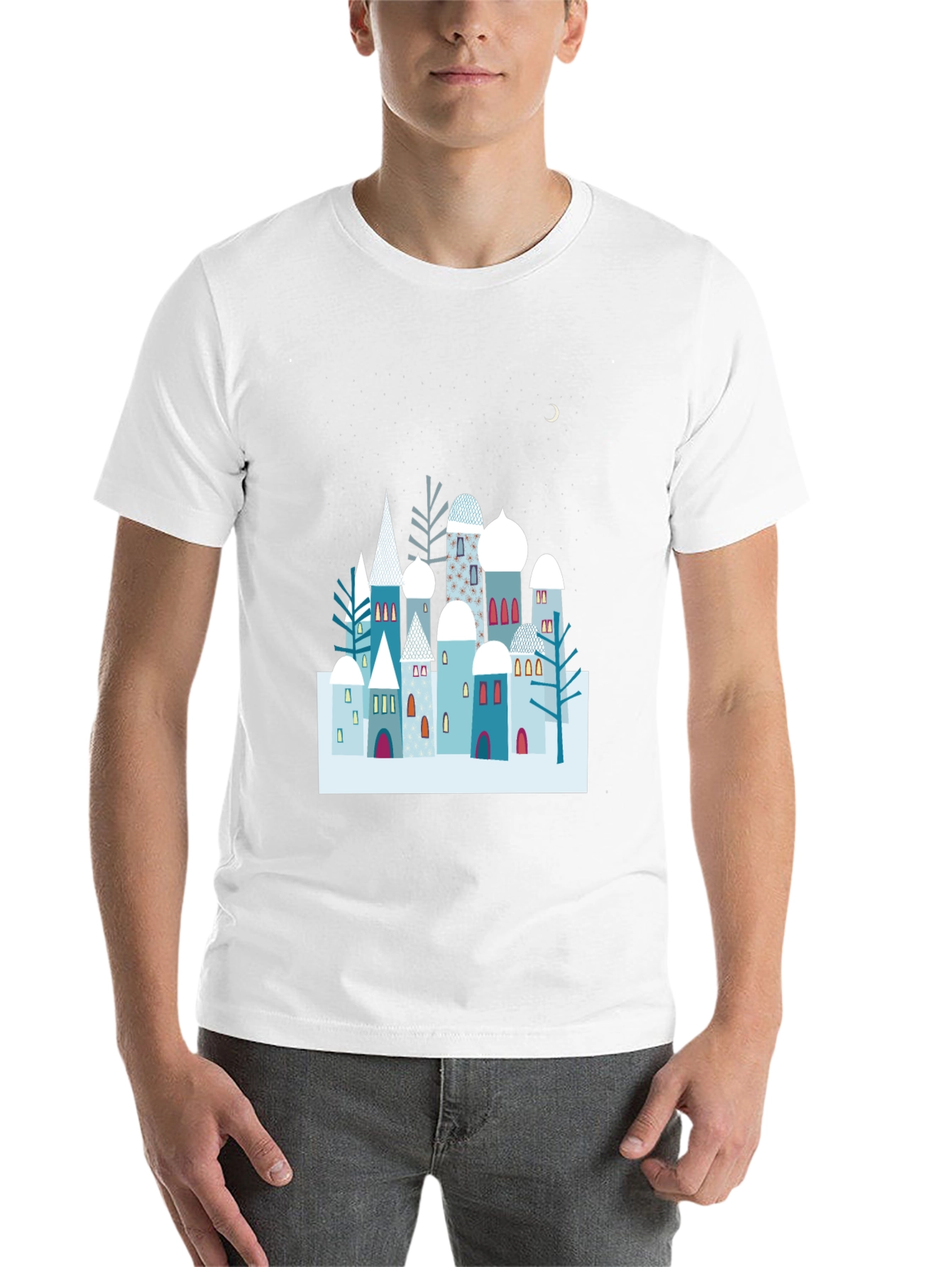 Black Winter Village Graphic Tee - Unique Design, Soft Cotton view 14