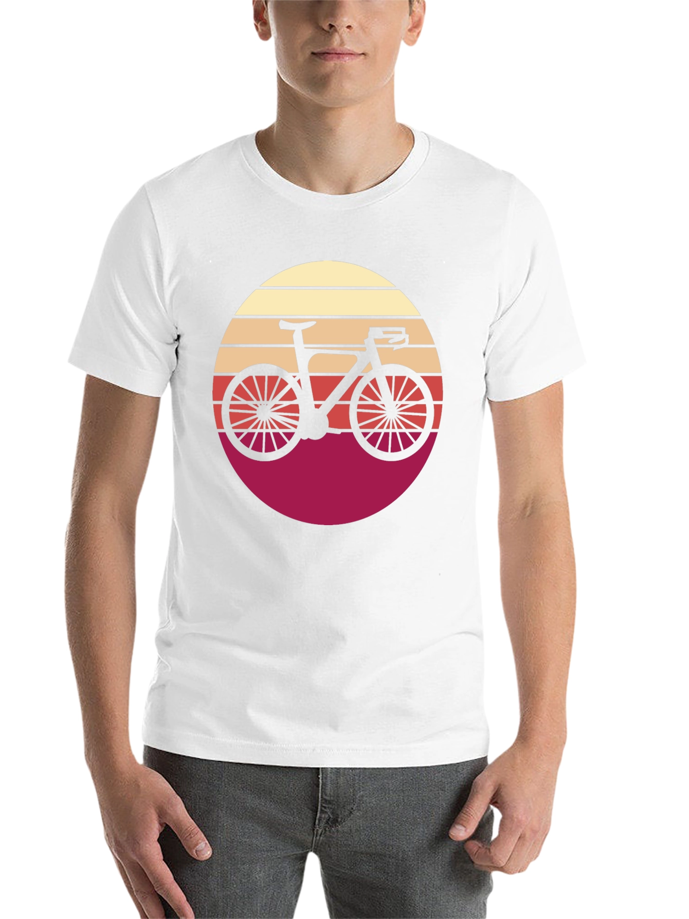 Black Retro Bicycle Sunset Graphic Tee - Black Cotton T-Shirt view 14