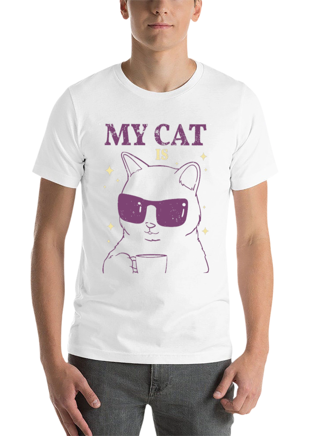 Black Cool Cat T-Shirt - Funny Graphic Tee view 14