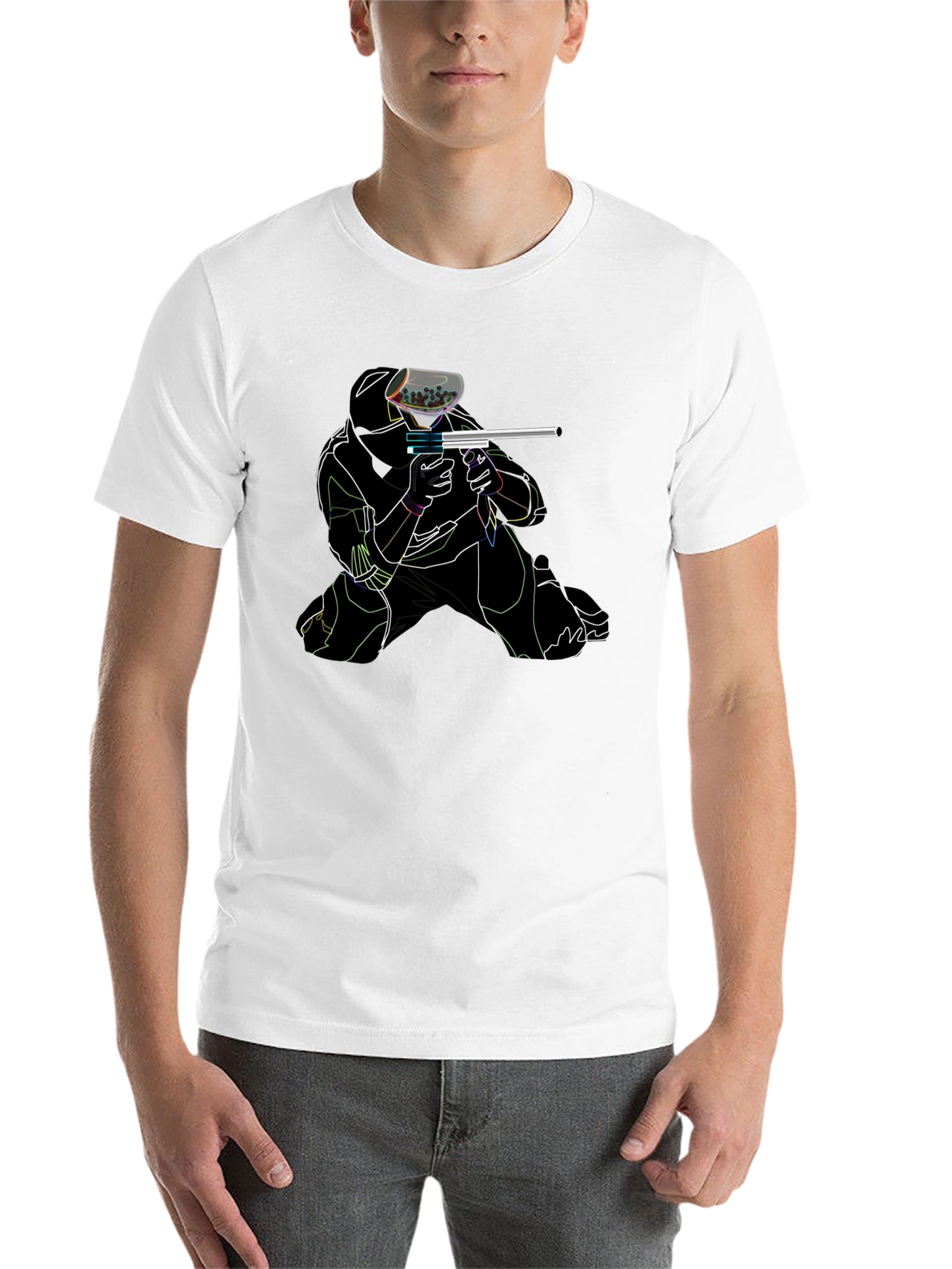 Black Neon Paintball Player Black T-Shirt view 14