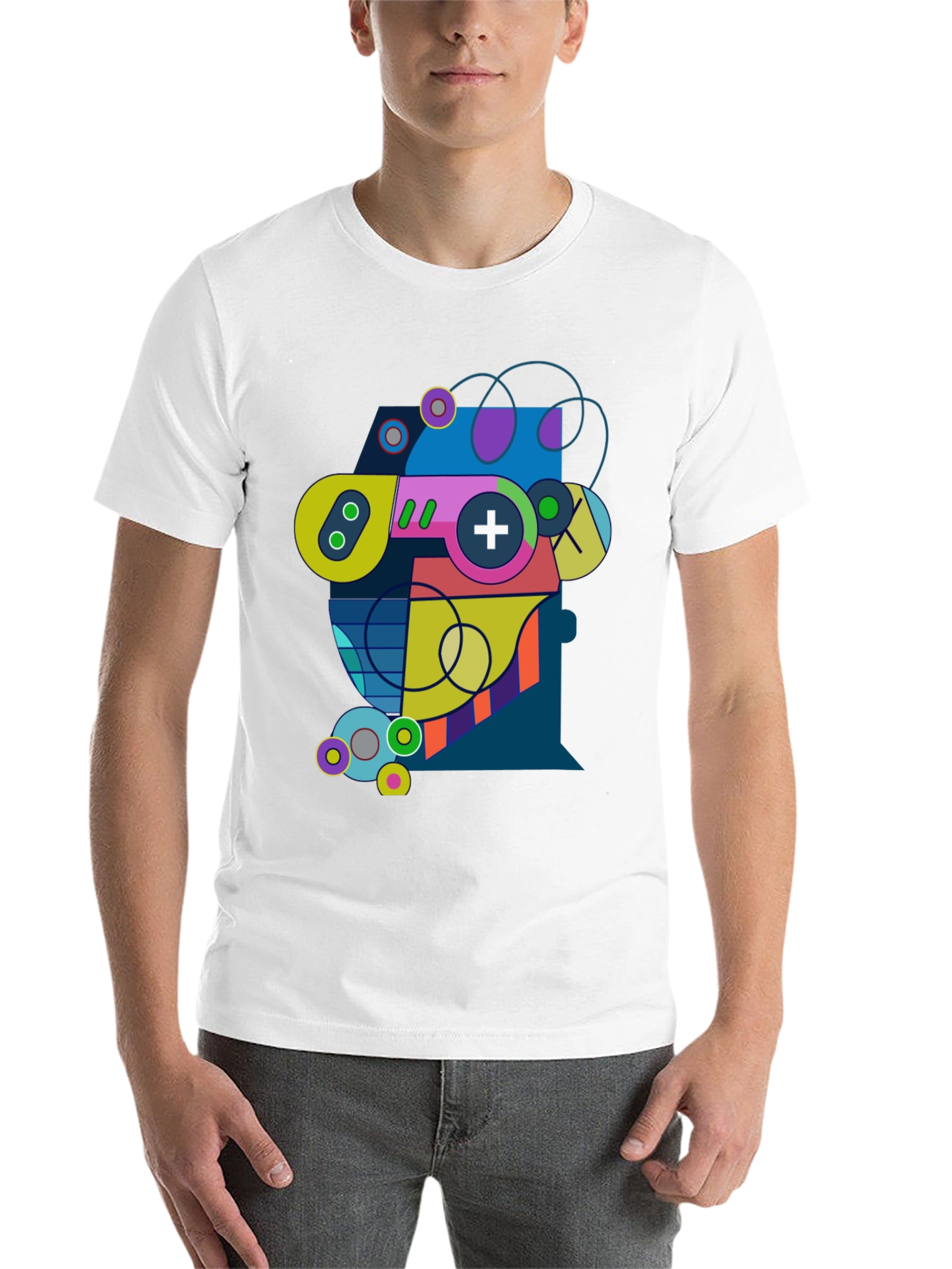 Black Abstract Geometric Game Controller Graphic Tee - Modern Gamer Style view 14