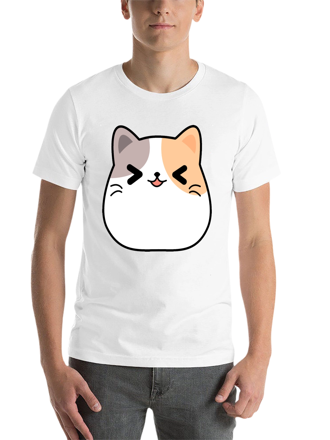 Black Kawaii Cat Graphic T-Shirt - Unisex Black Tee view 14