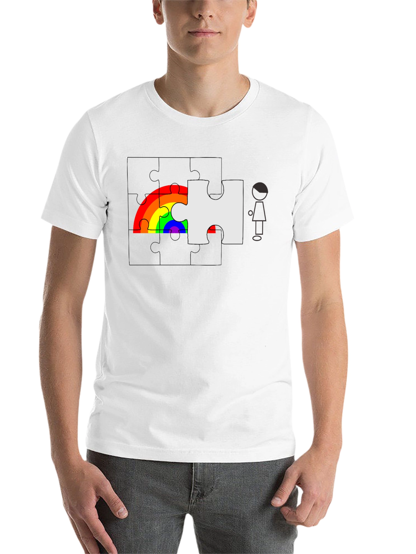 Black Rainbow Puzzle Piece Graphic Tee - Autism Awareness view 14
