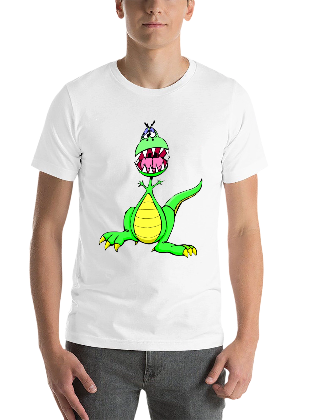 Black Cartoon Dinosaur Graphic Tee - Funny T-Shirt view 14
