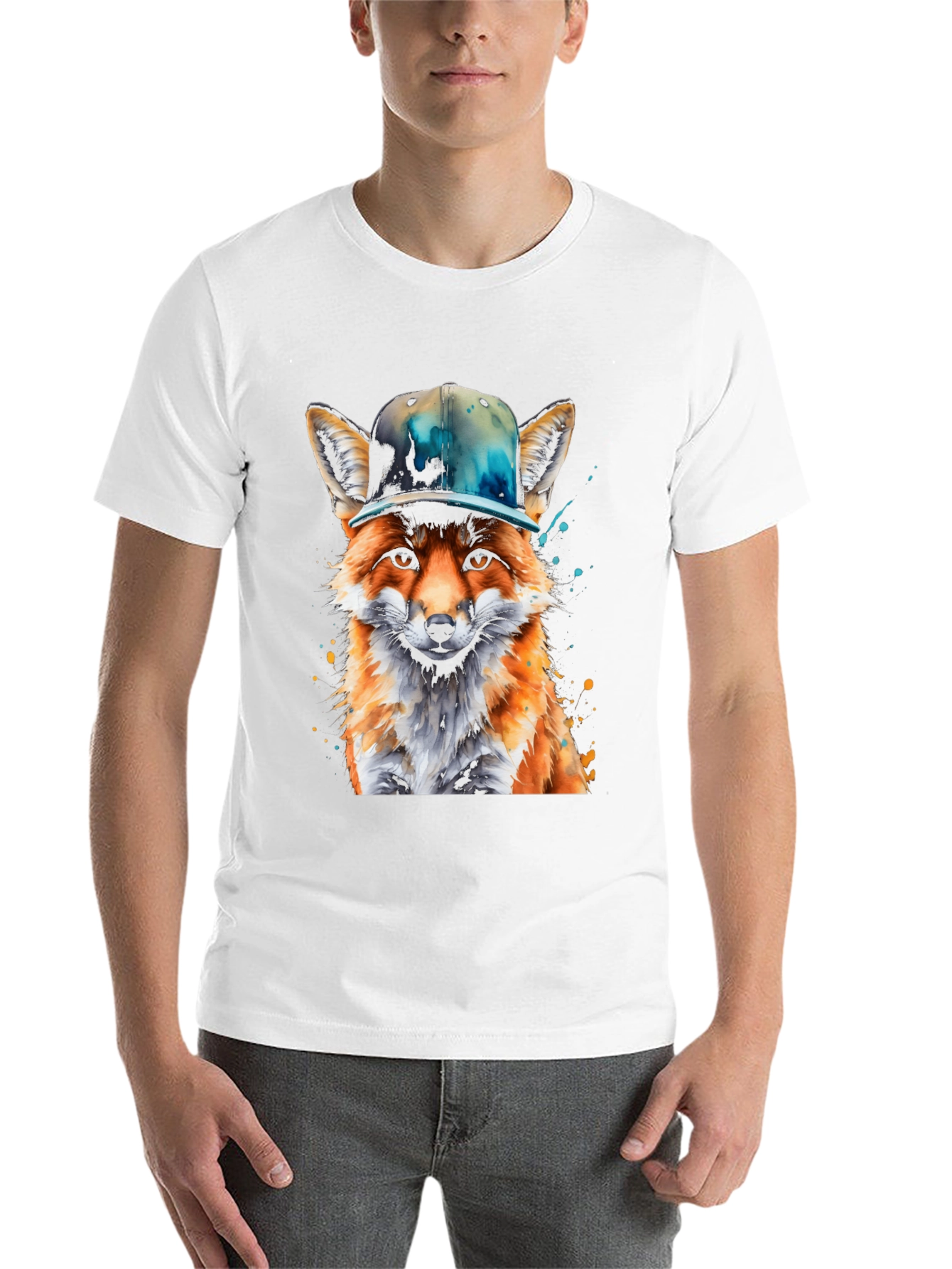 Black Fox with Hat Graphic T-Shirt - Cool Urban Style view 14