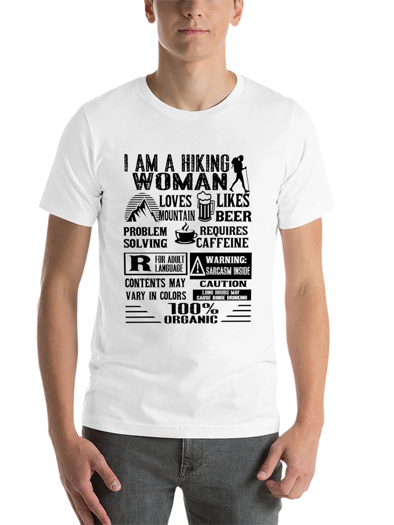 Black Hiking Woman Organic T-Shirt view 14