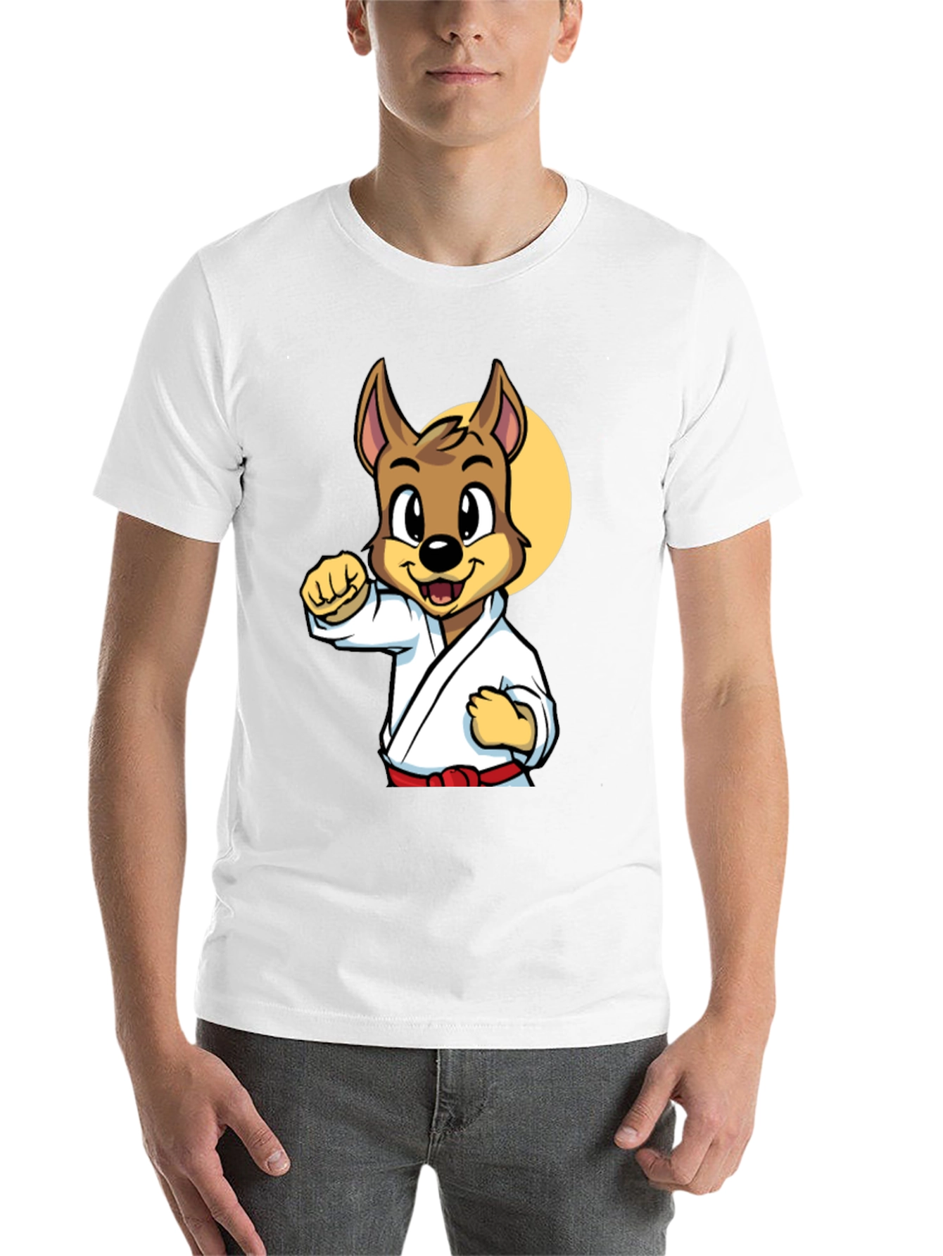 Black Karate Dog Cartoon Graphic T-Shirt - Black view 14