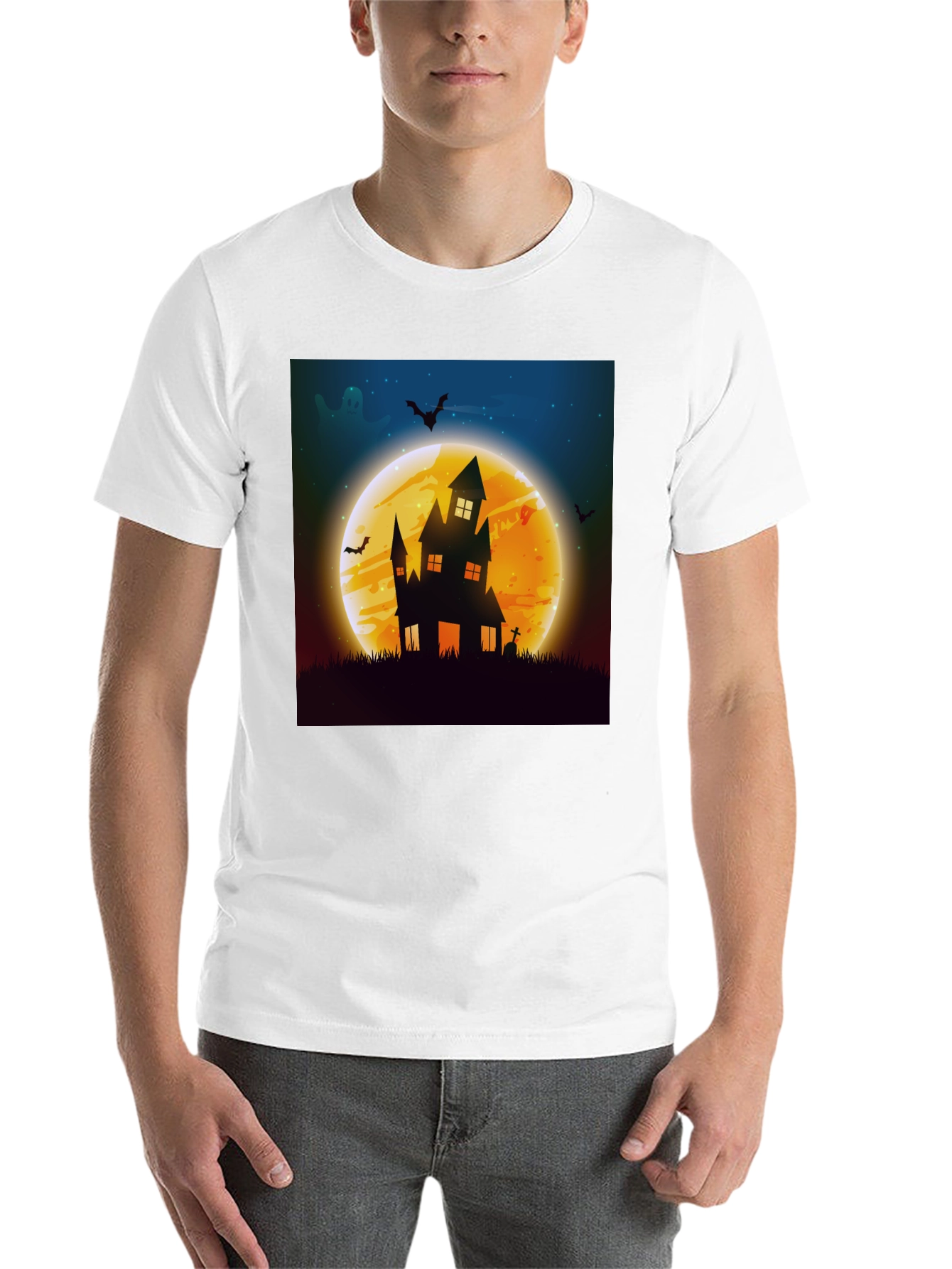 Black Spooky Halloween Haunted House Graphic Tee view 14