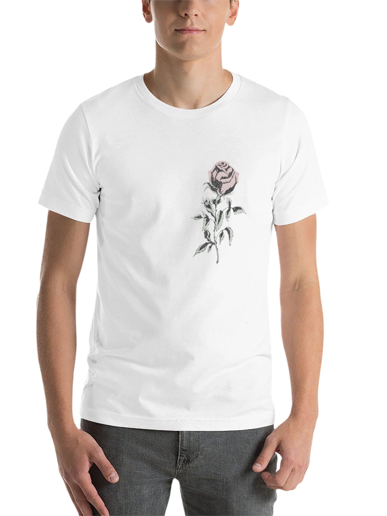 Black Elegant Rose Graphic Tee - Black Cotton Blend view 14