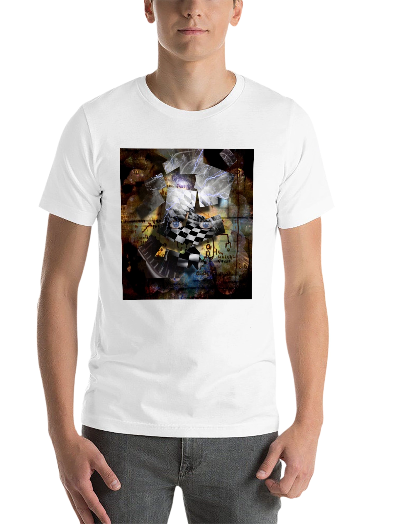 Black Abstract Chessboard Graphic Tee view 14