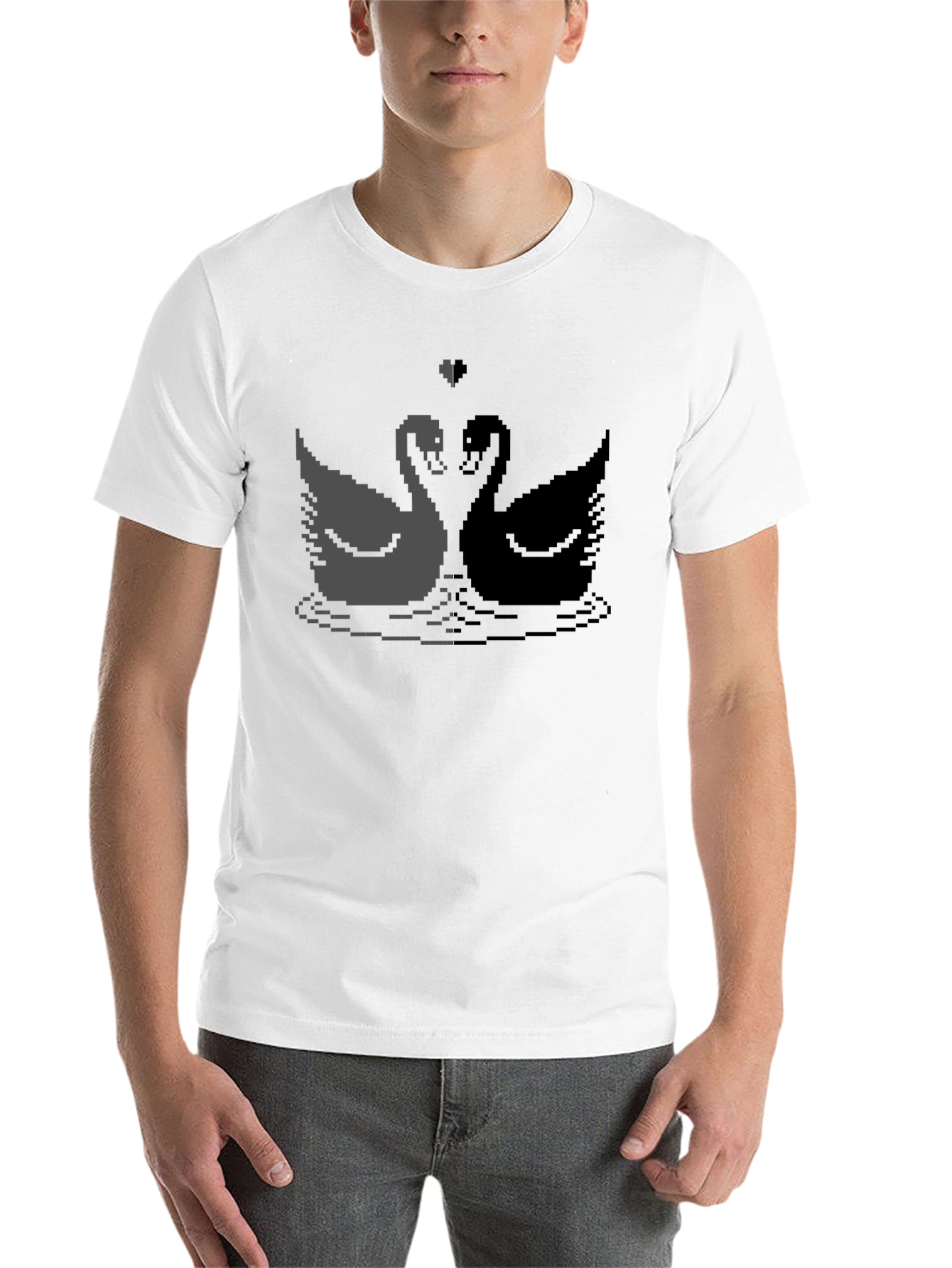 Black Pixel Swan Love T-Shirt - Black view 14