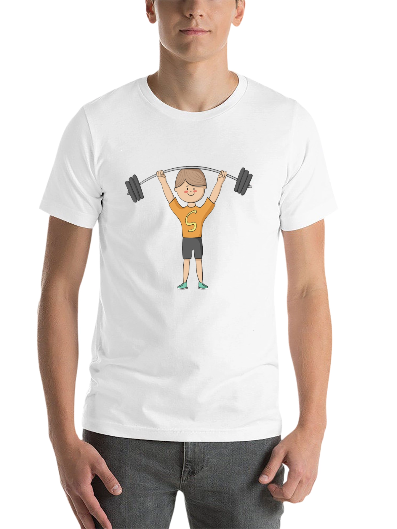 Black Cartoon Weightlifter Graphic Tee view 14