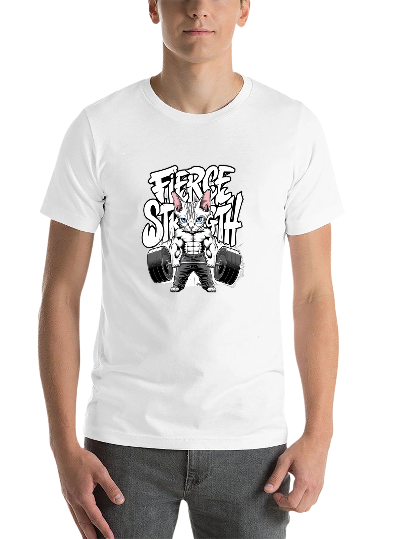 Fierce Strength Cat T-Shirt - Gym Humor Tee - 14