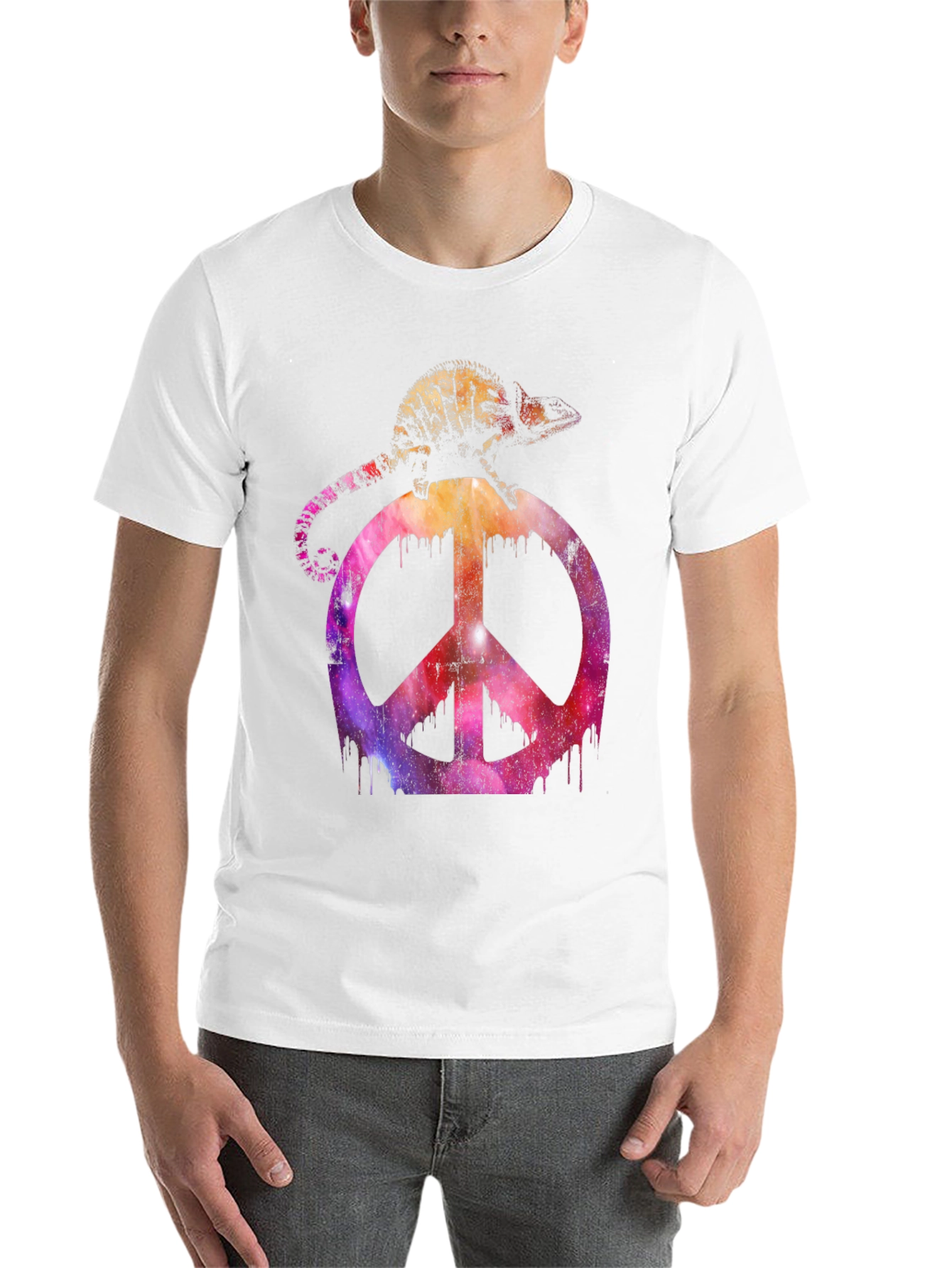 Black Chameleon Peace Sign Graphic T-Shirt view 14