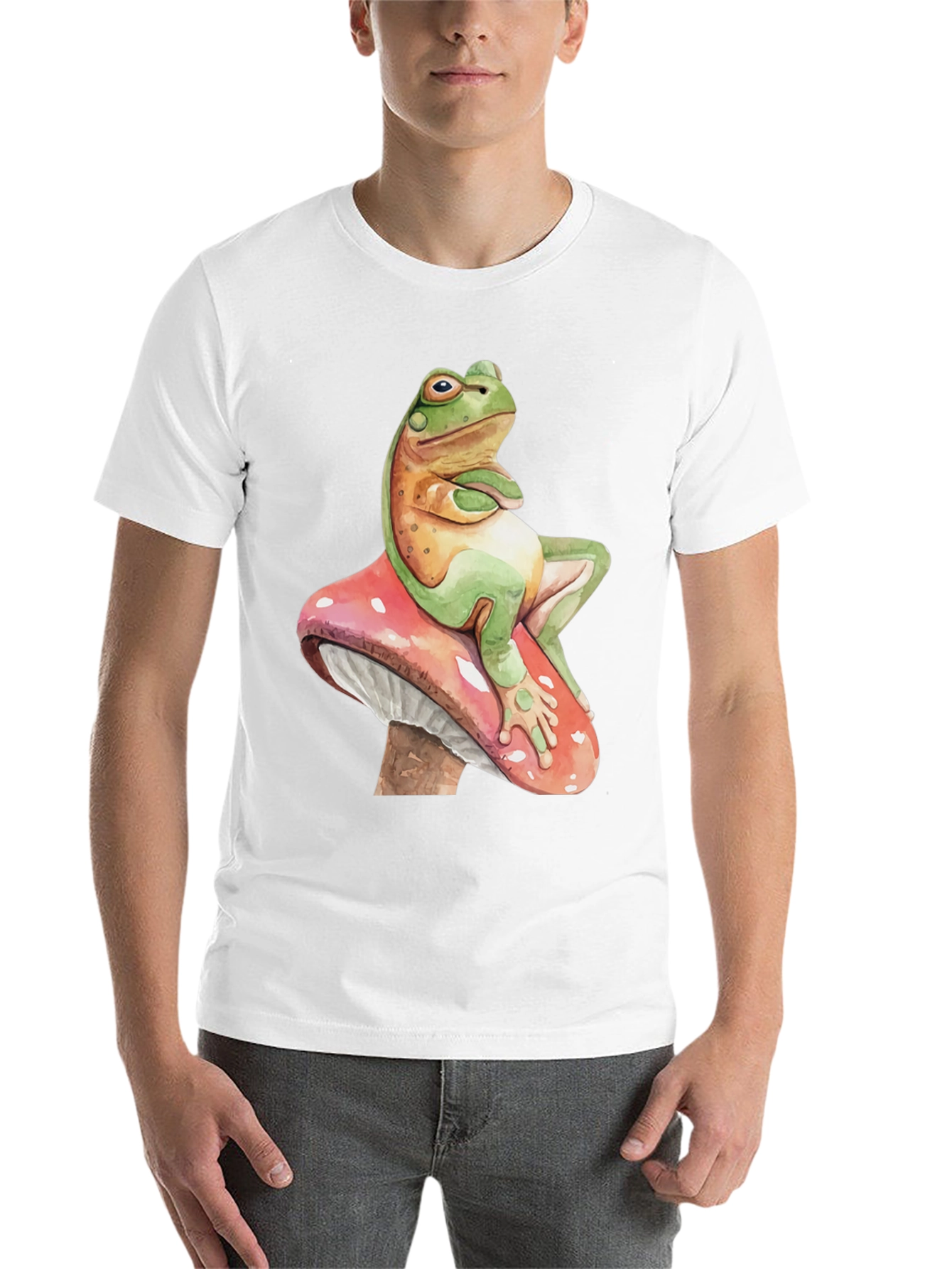 Black Frog on Mushroom T-Shirt - Relaxed Funny Graphic Tee view 14