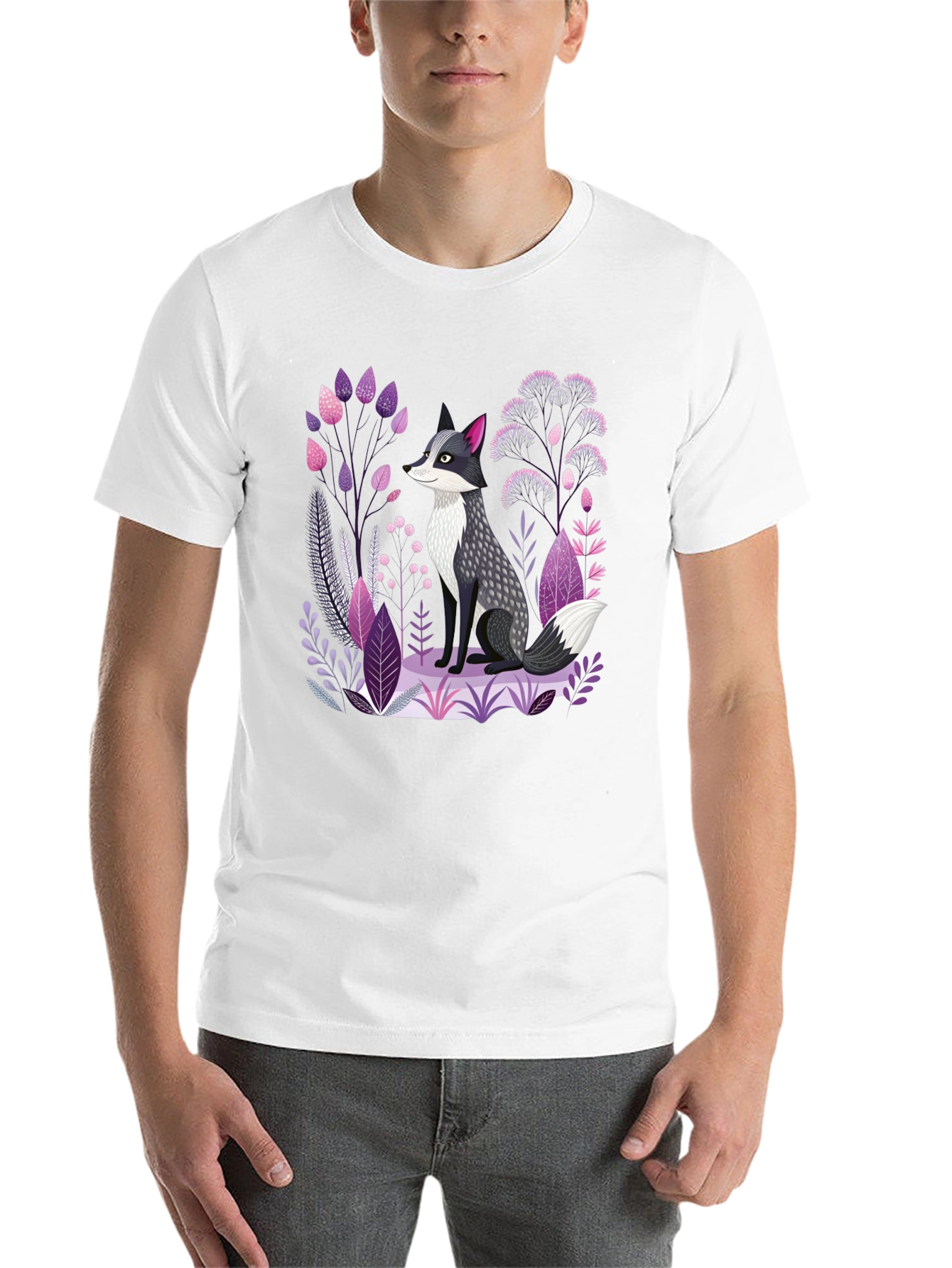 Black Fox & Floral Graphic Print Black T-Shirt view 14