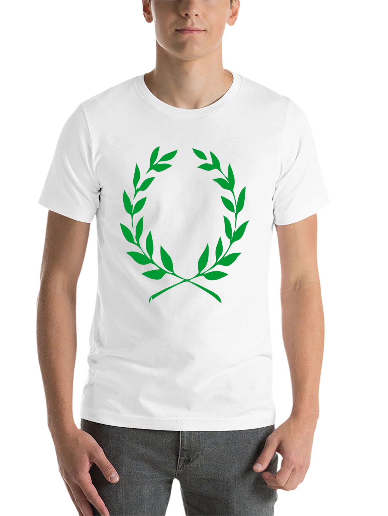 Black Men's Black T-Shirt with Green Laurel Wreath Graphic view 14