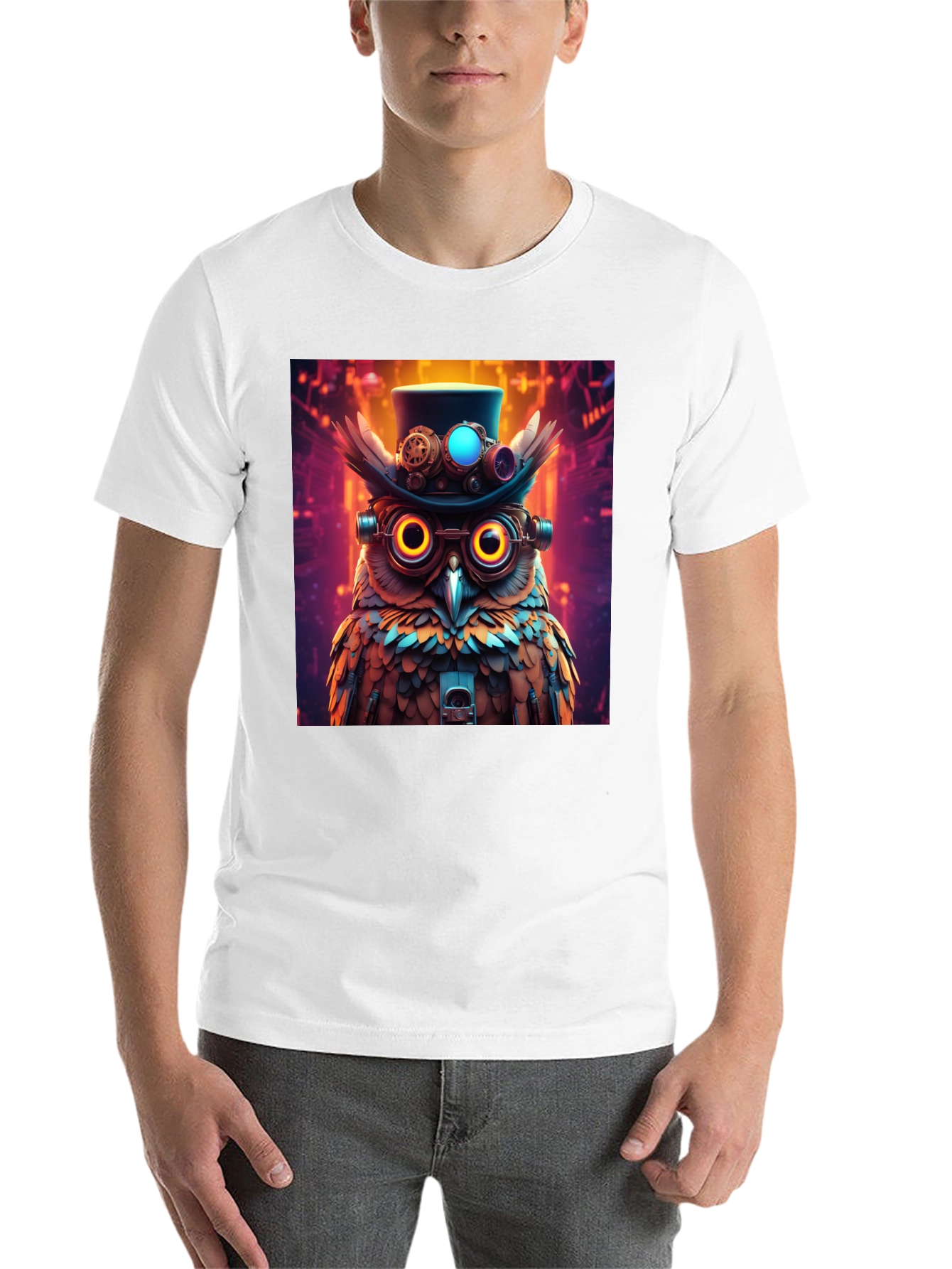 Black Steampunk Owl T-Shirt - Unique Graphic Tee view 14
